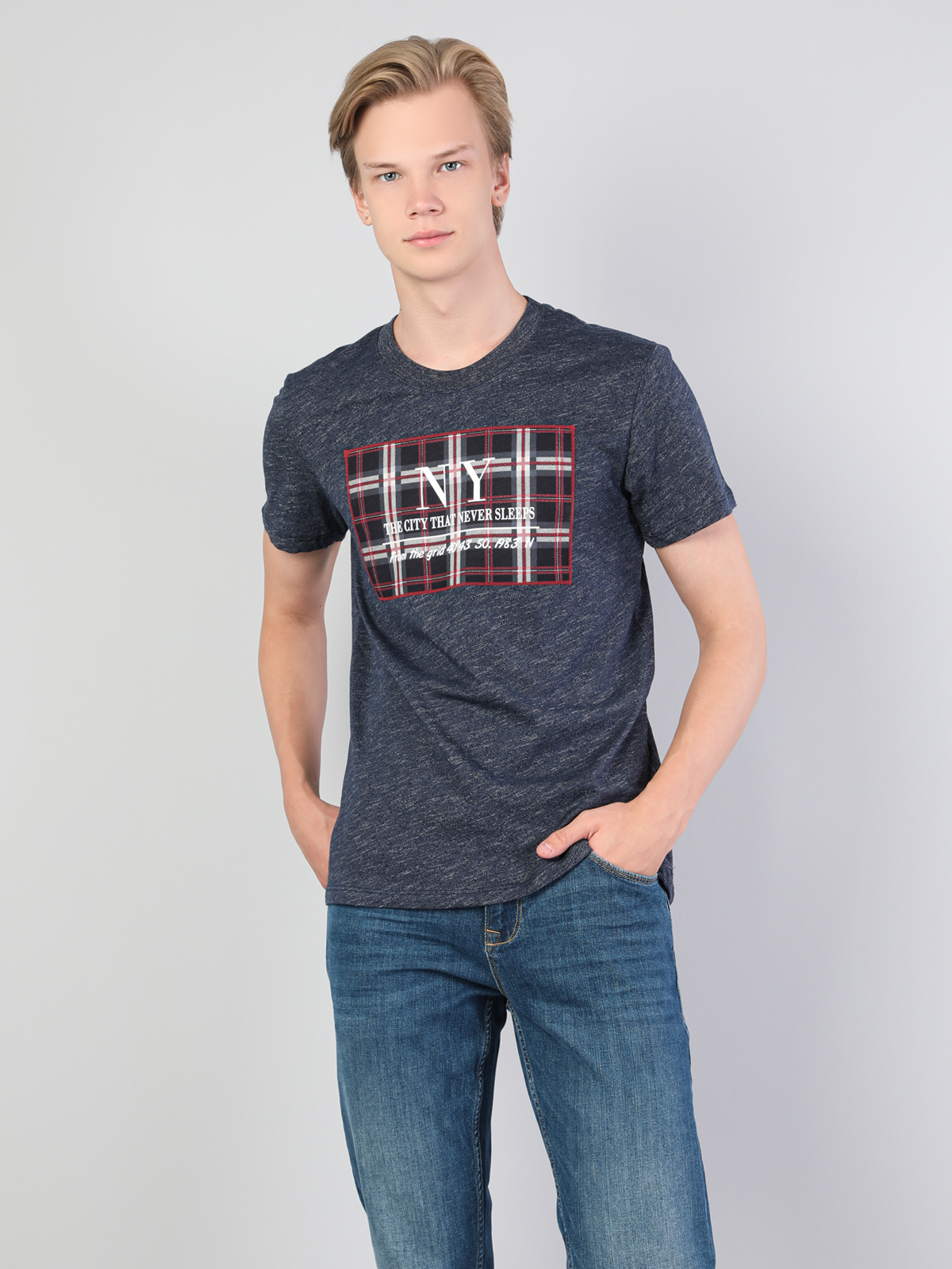 Afișați detalii pentru Tricou Cu Maneca Scurta De Barbati Albastru Marin Regular Fit  Cl1045514