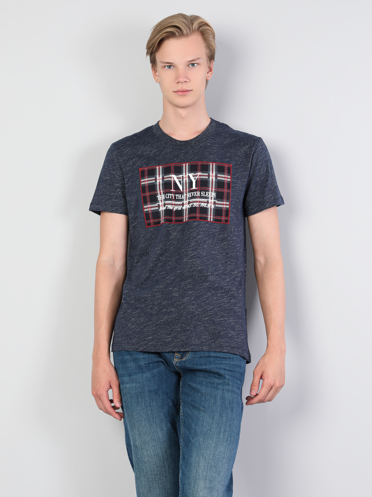 Afișați detalii pentru Tricou Cu Maneca Scurta De Barbati Albastru Marin Regular Fit  Cl1045514