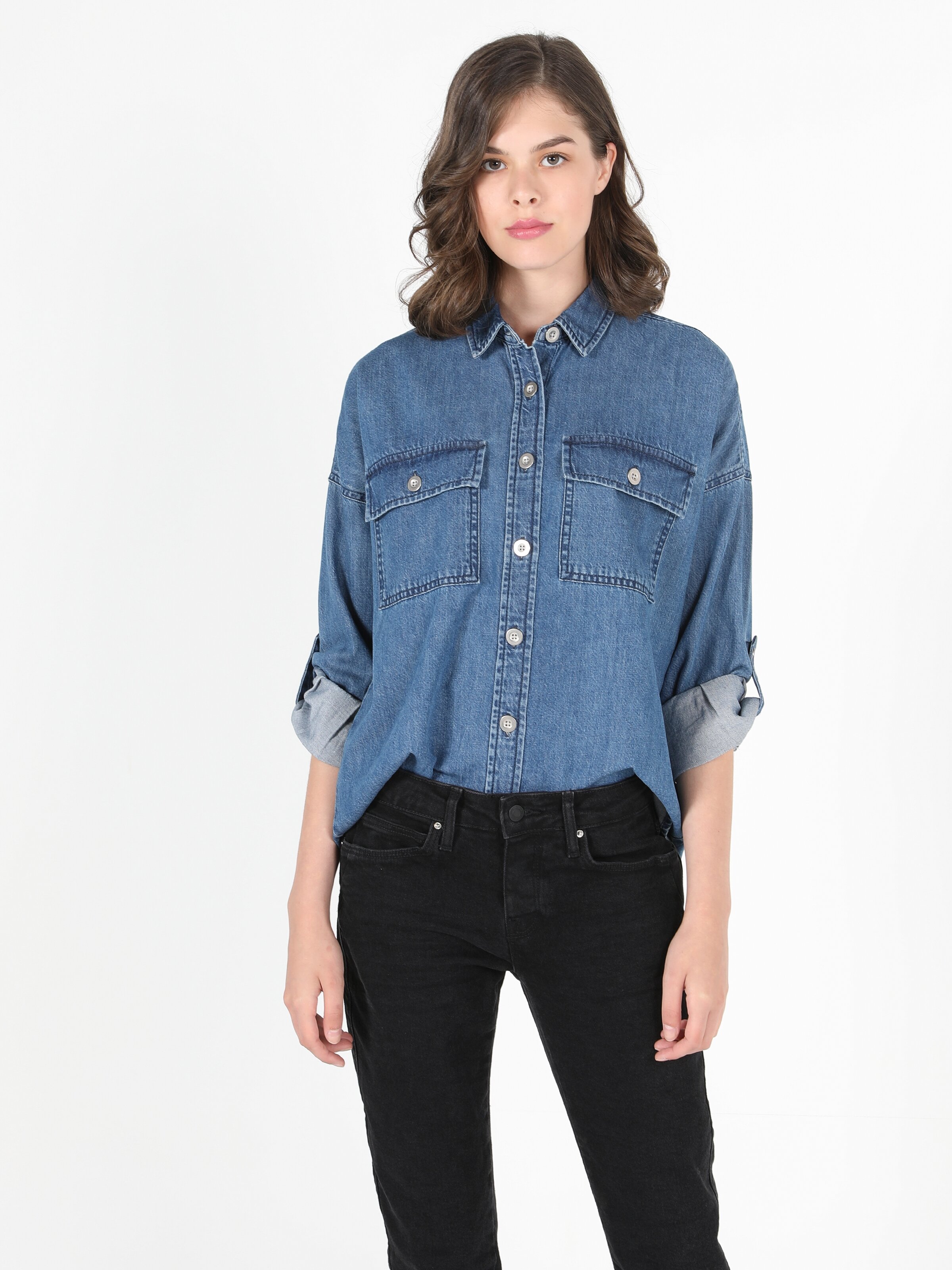 Afișați detalii pentru Camasa Cu Maneca Lunga De Dama Denim Oversize Fit  Cl1051208