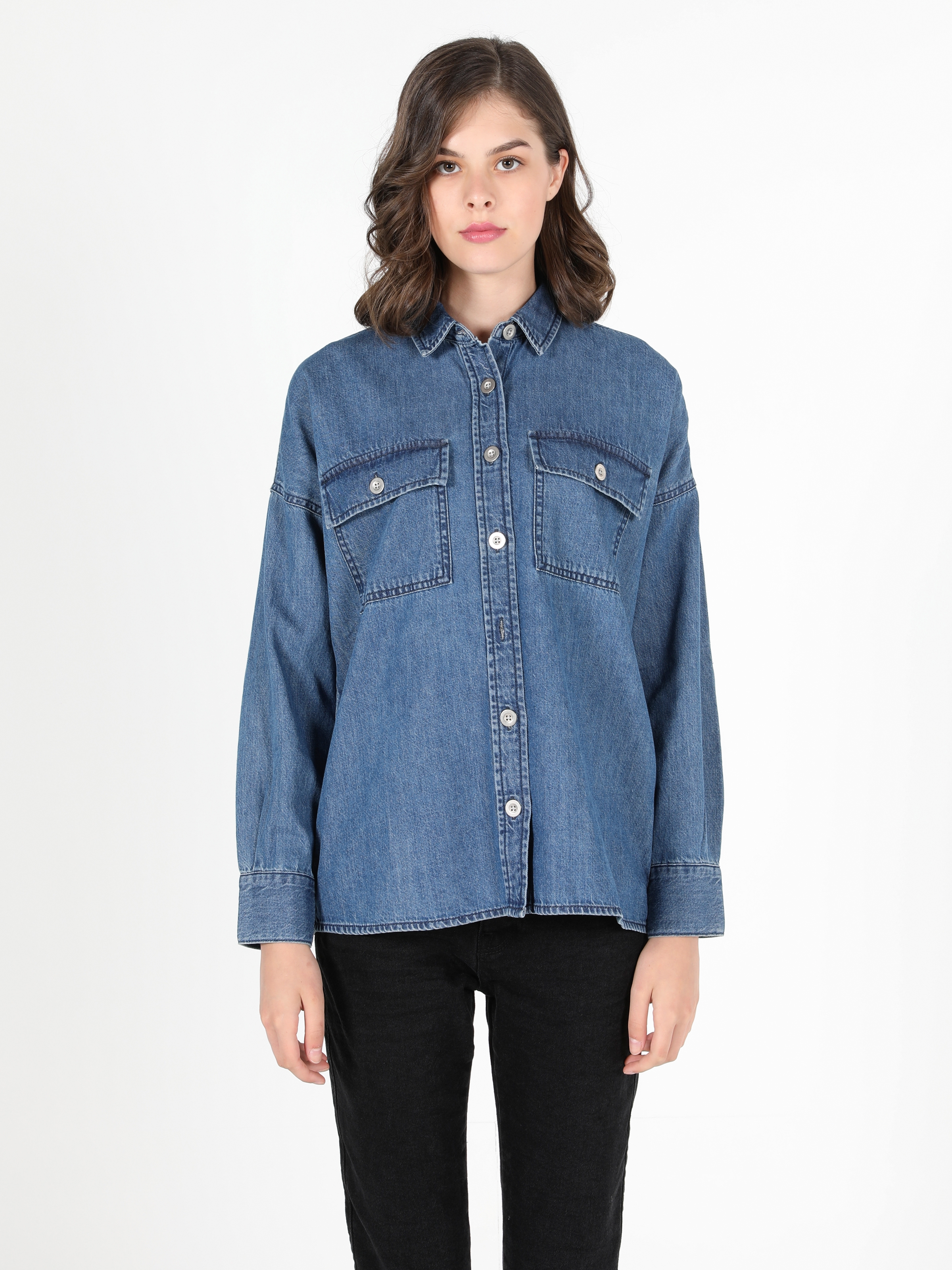 Afișați detalii pentru Camasa Cu Maneca Lunga De Dama Denim Oversize Fit  Cl1051208