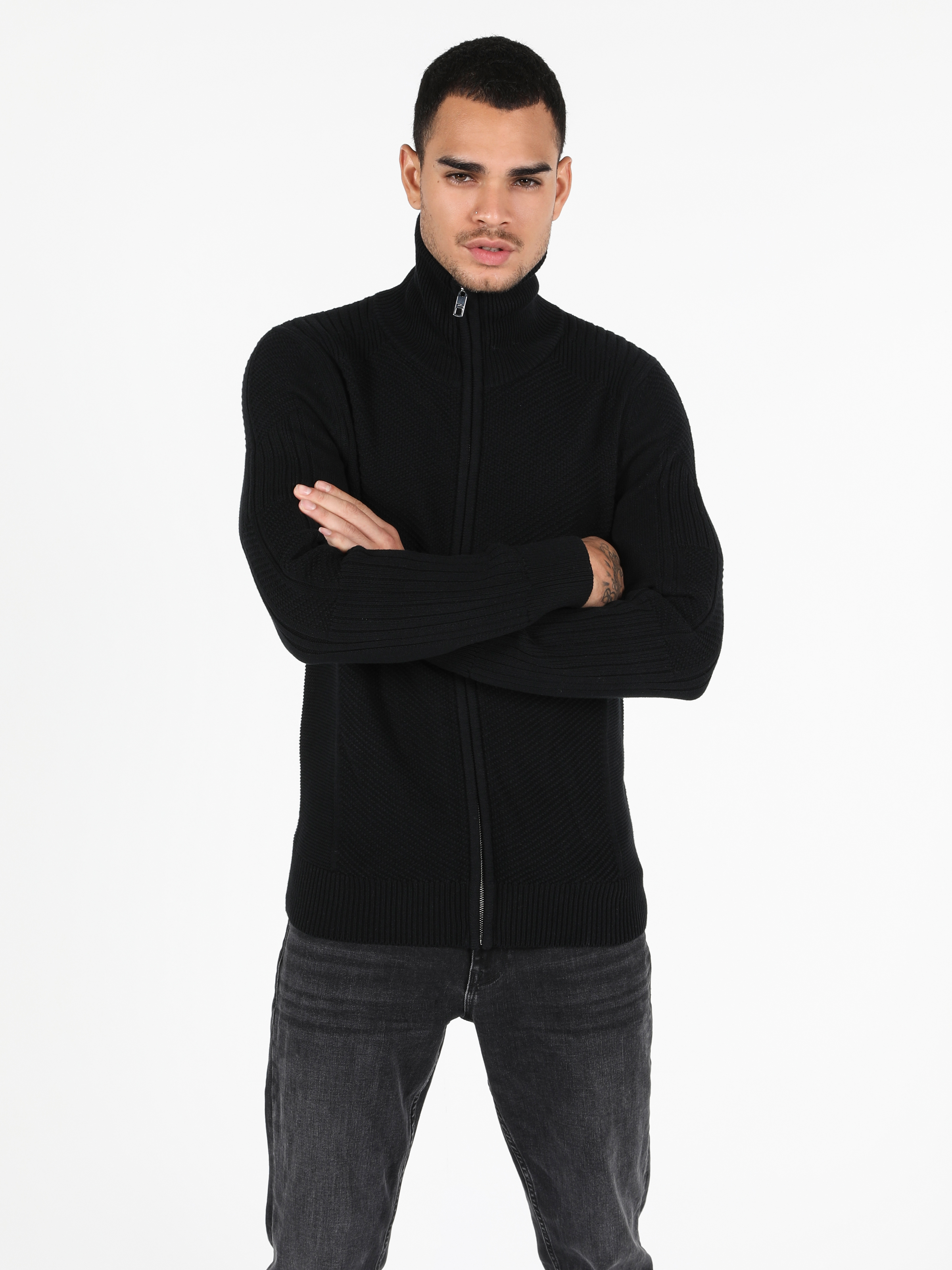 Afișați detalii pentru Cardigan De Barbati Negru Slim Fit  Cl1051630