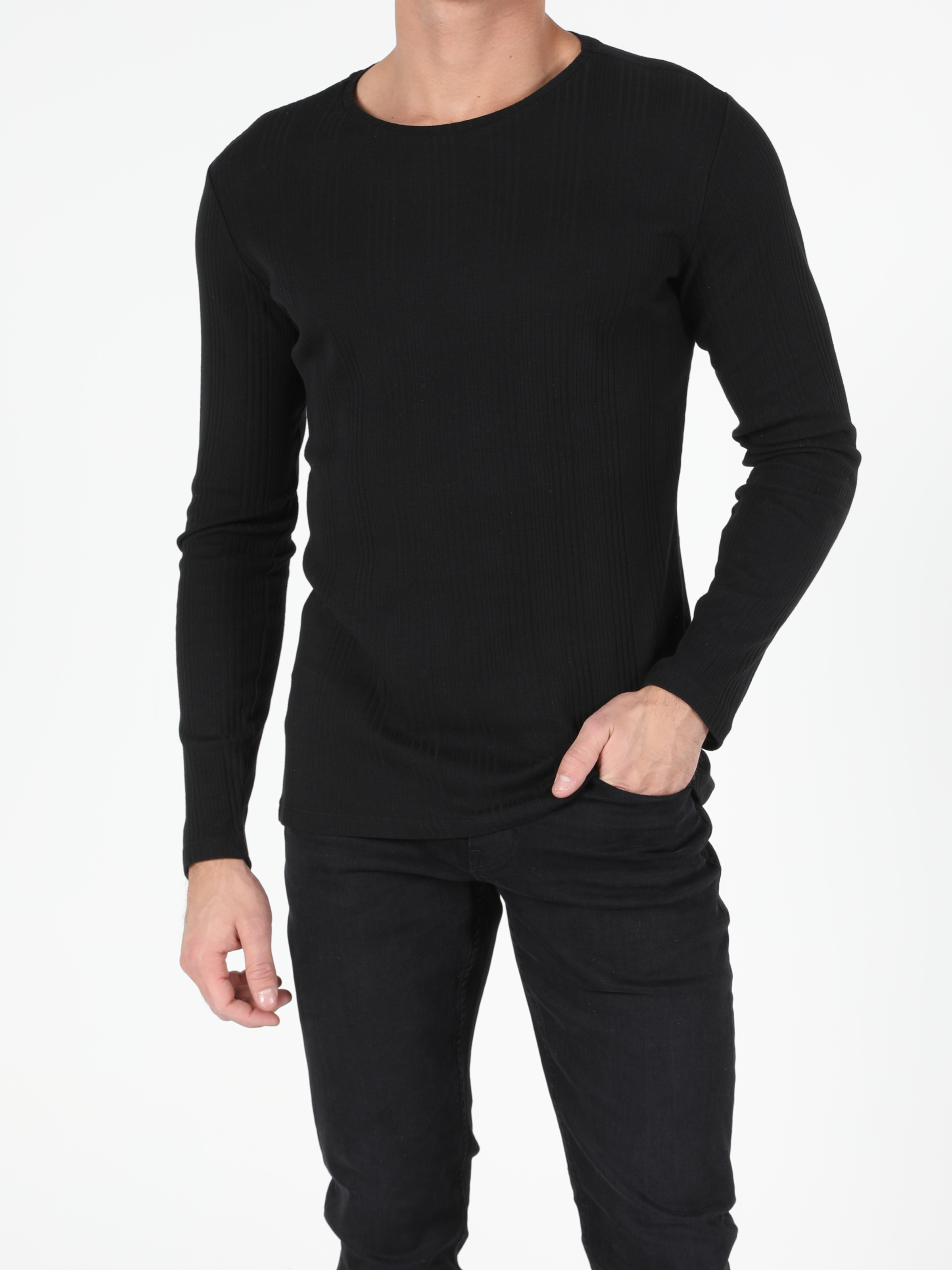 Afișați detalii pentru Tricou Cu Maneca Lunga De Barbati Negru Slim Fit  Cl1050230