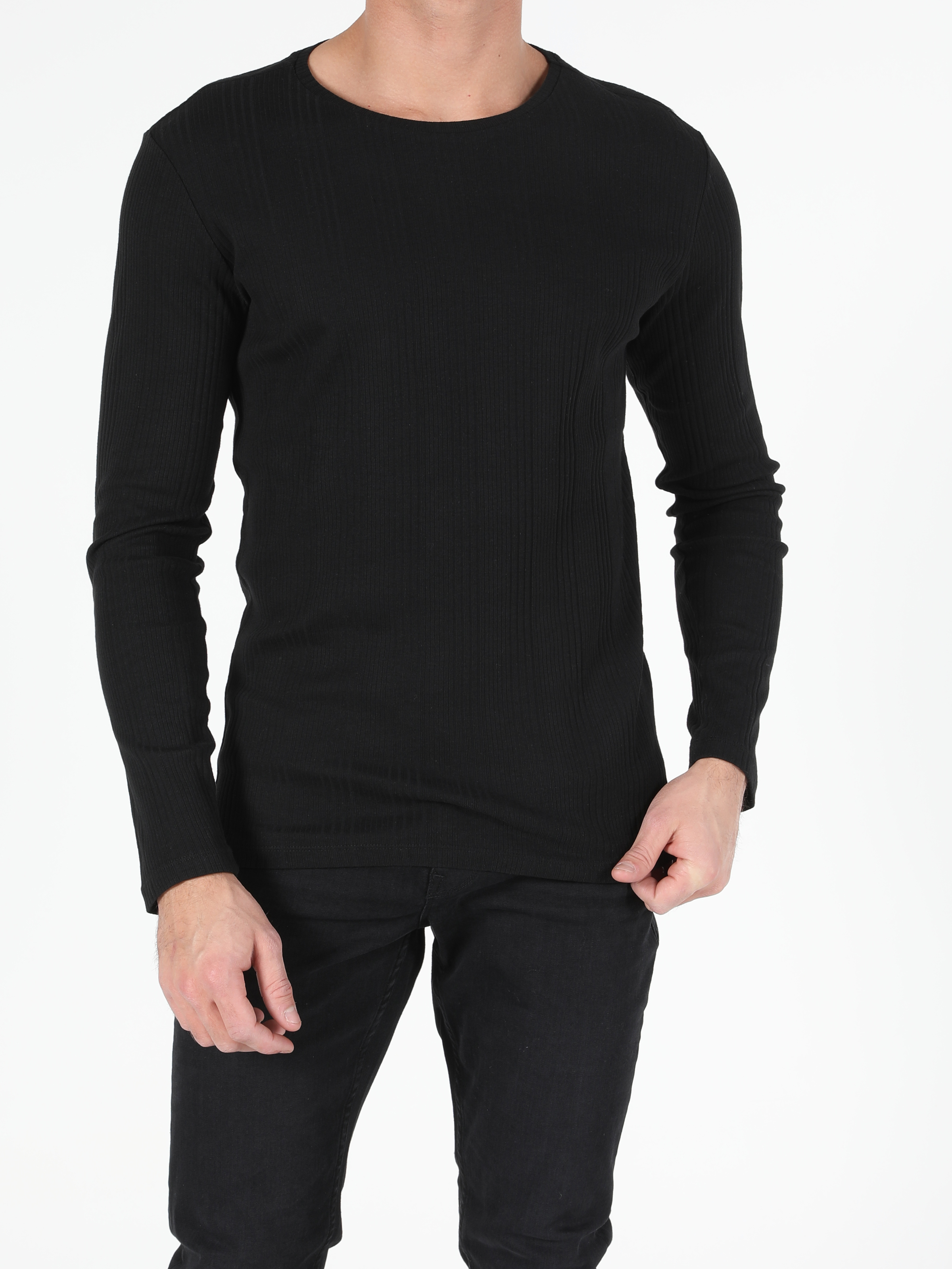 Afișați detalii pentru Tricou Cu Maneca Lunga De Barbati Negru Slim Fit  Cl1050230