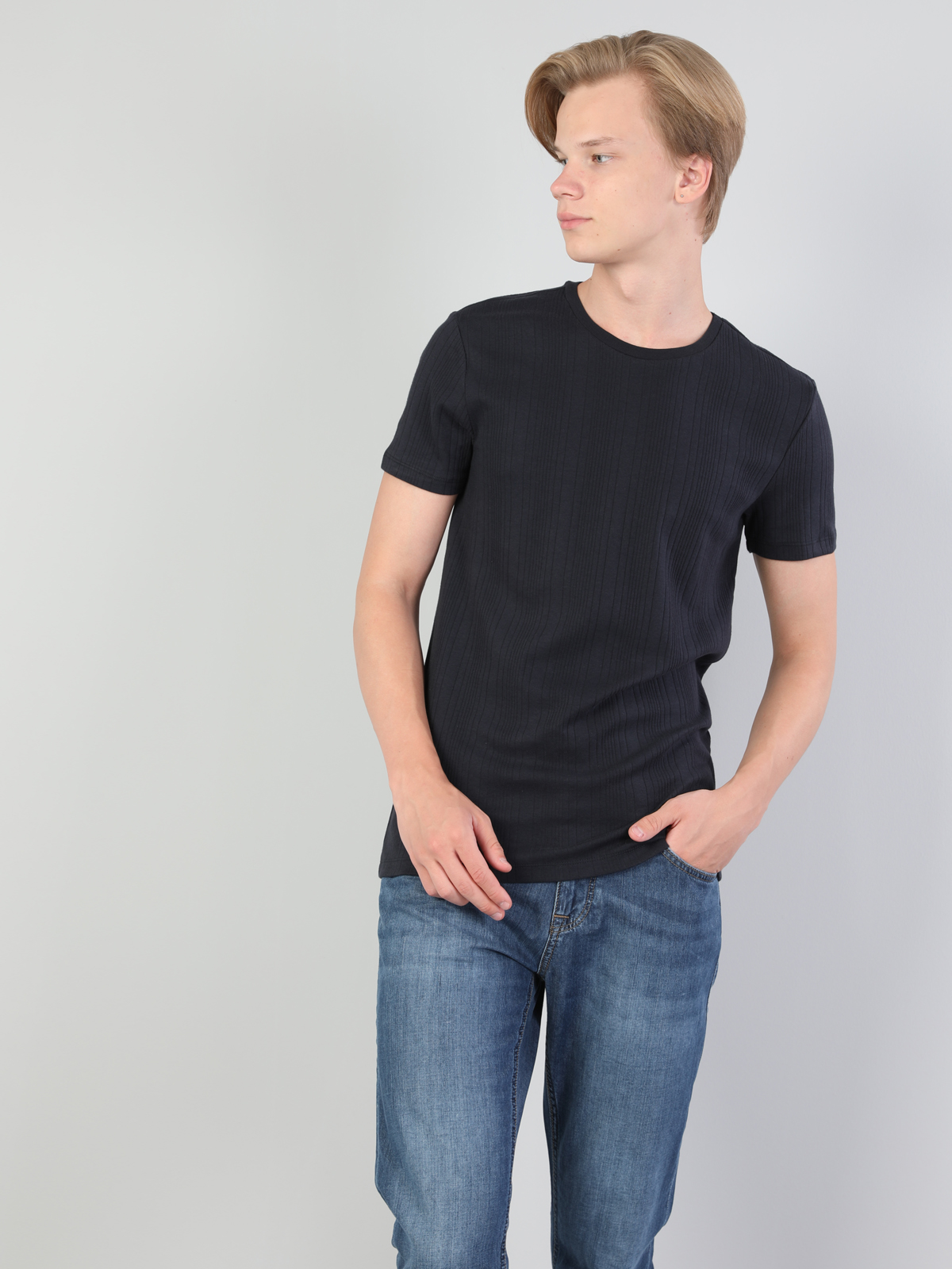 Afișați detalii pentru Tricou Cu Maneca Scurta De Barbati Albastru Marin Slim Fit  Cl1046398