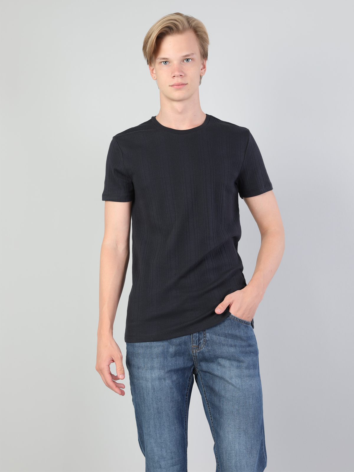 Afișați detalii pentru Tricou Cu Maneca Scurta De Barbati Albastru Marin Slim Fit  Cl1046398