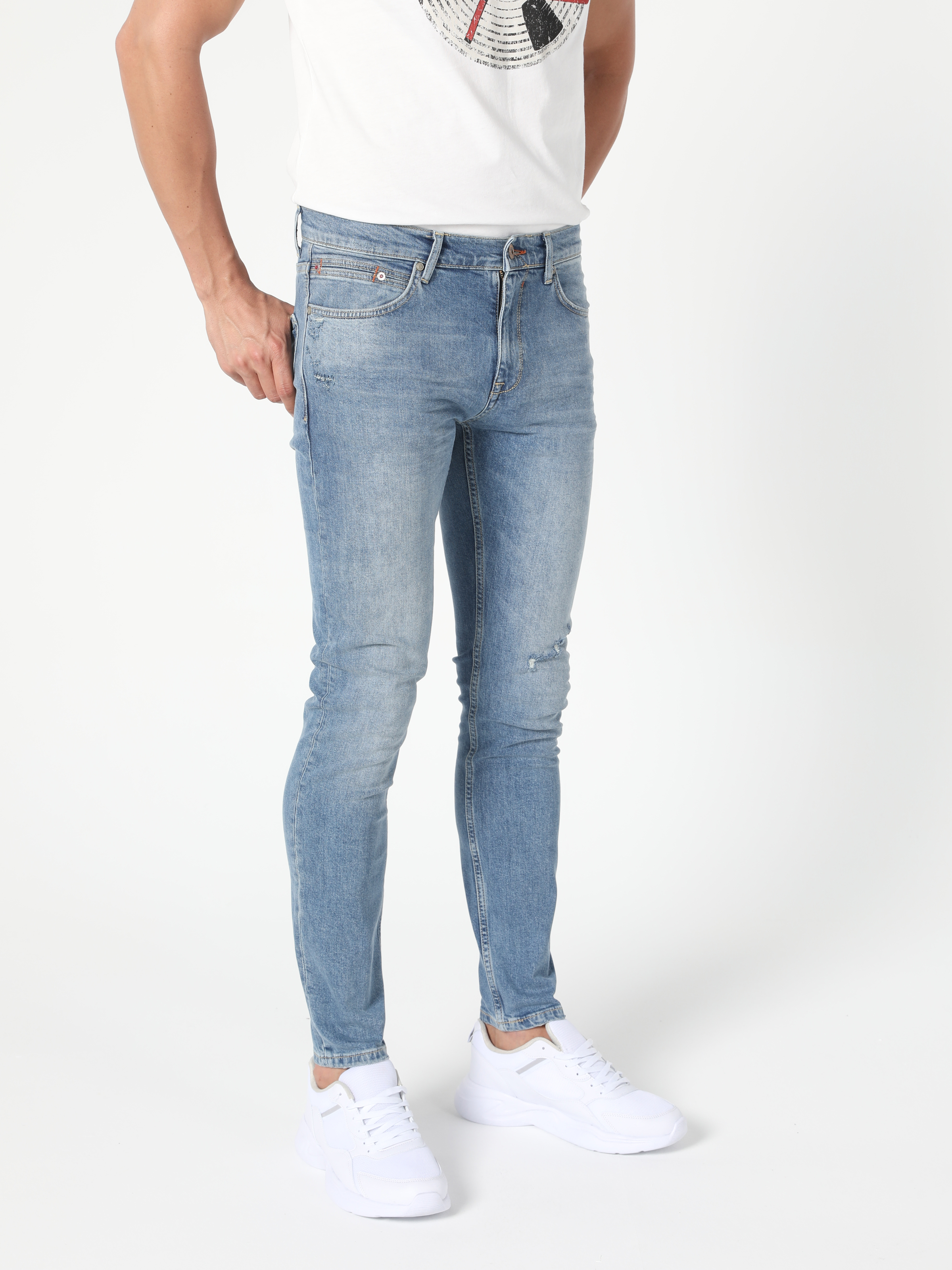 Afișați detalii pentru Pantaloni De Barbati Albastru Skinny Fit 040 Alex Cl1055419