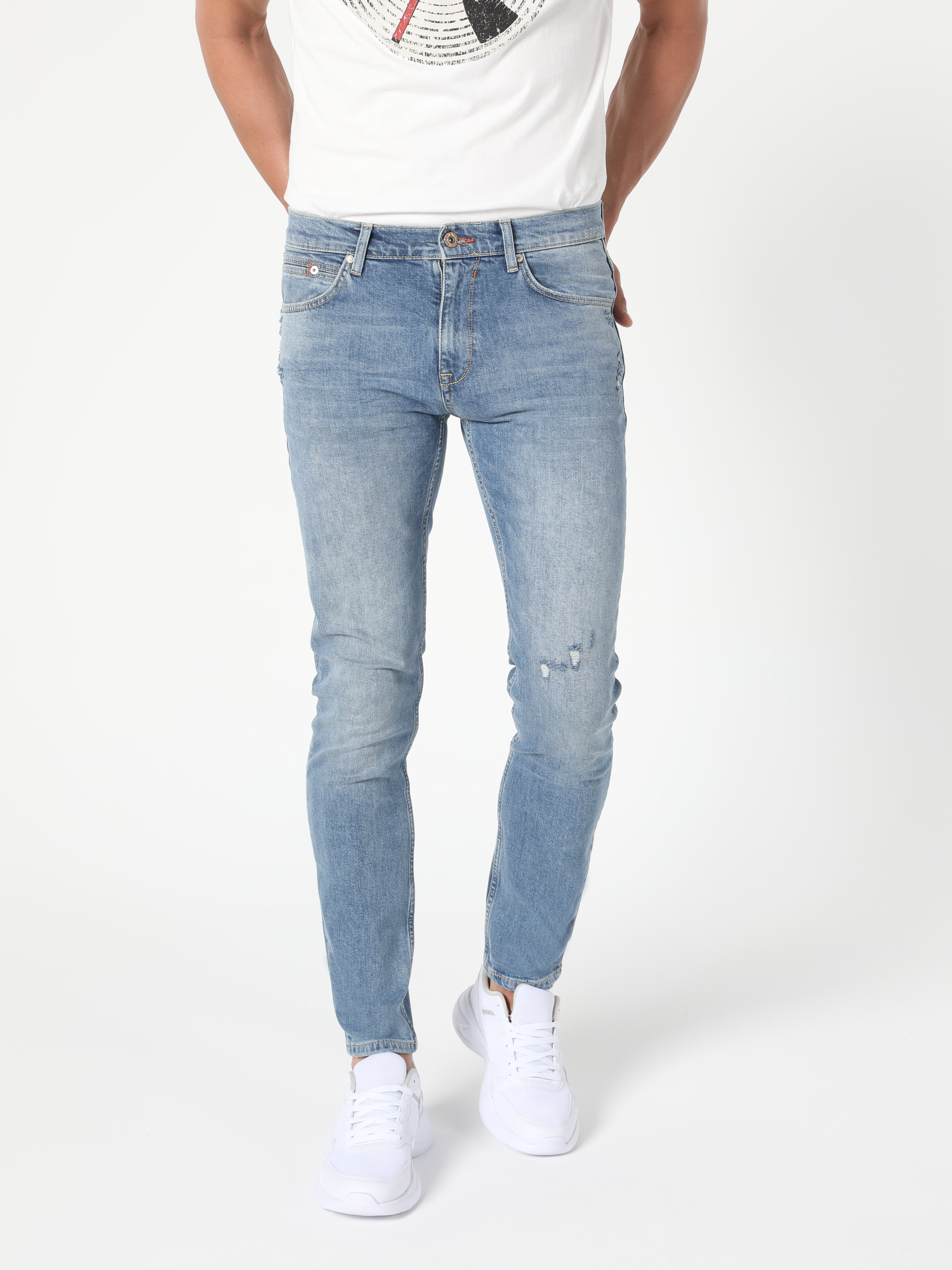 Afișați detalii pentru Pantaloni De Barbati Albastru Skinny Fit 040 Alex Cl1055419