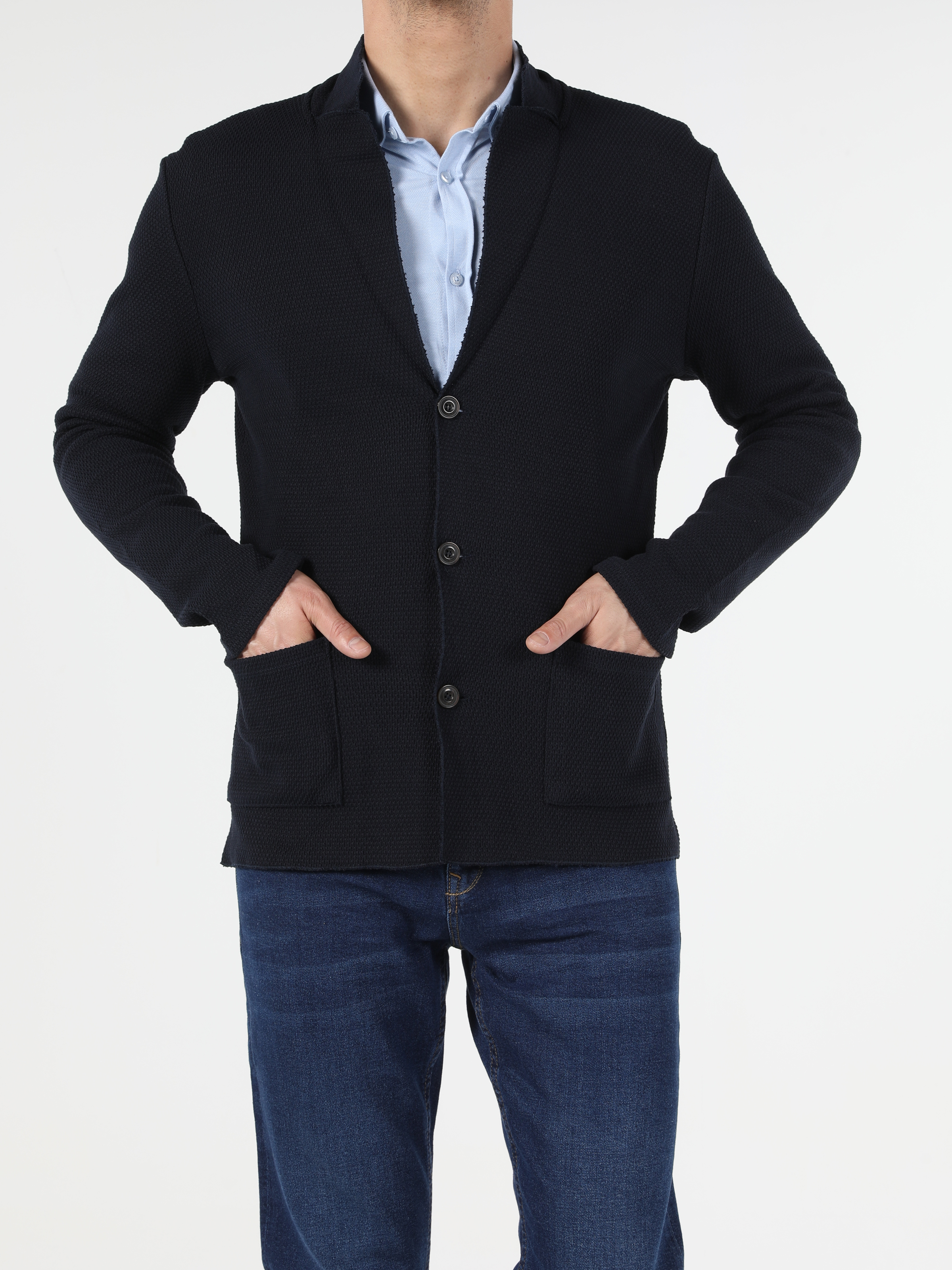 Afișați detalii pentru Cardigan De Barbati Albastru Marin Slim Fit  Cl1053386