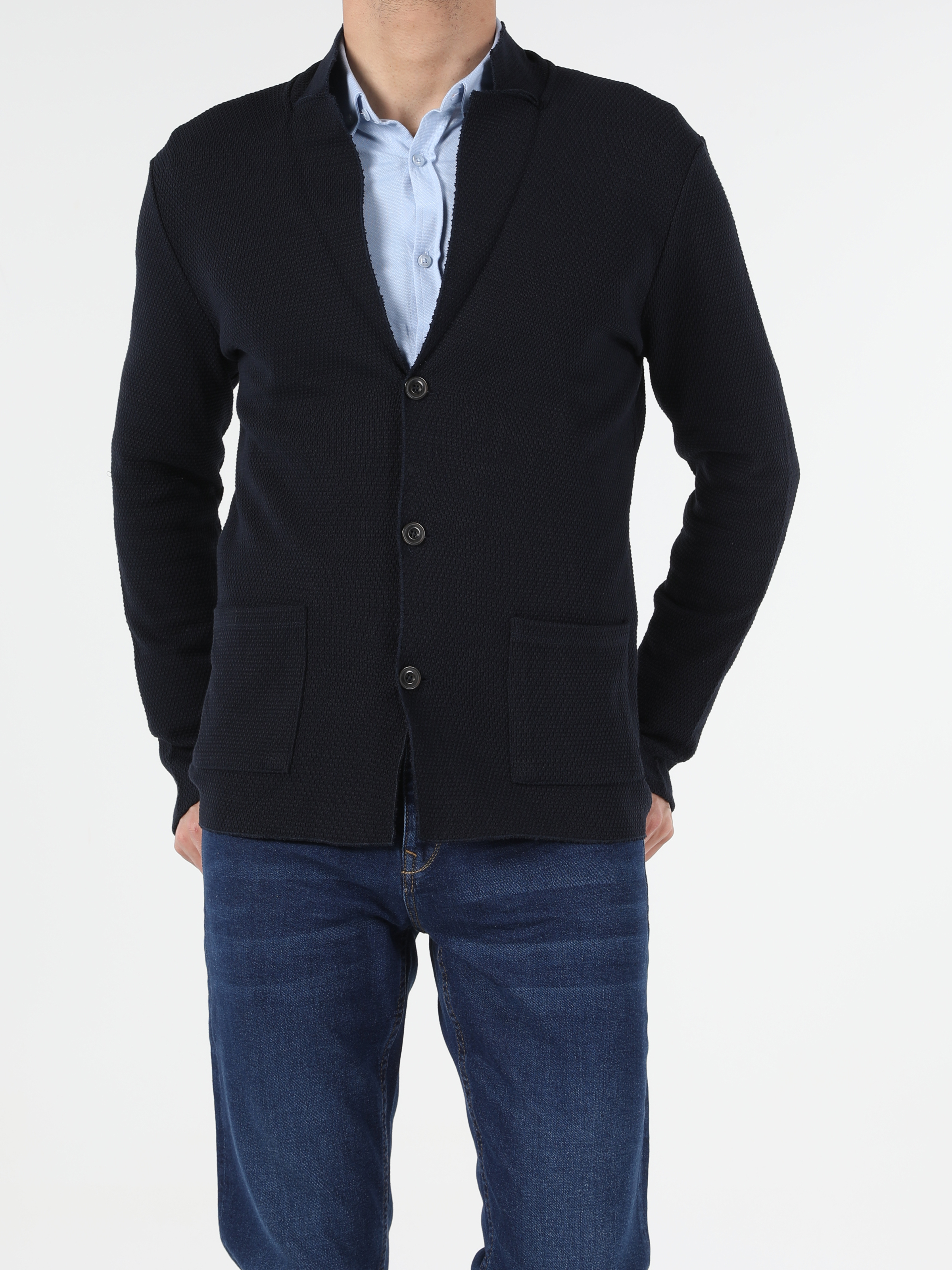 Afișați detalii pentru Cardigan De Barbati Albastru Marin Slim Fit  Cl1053386