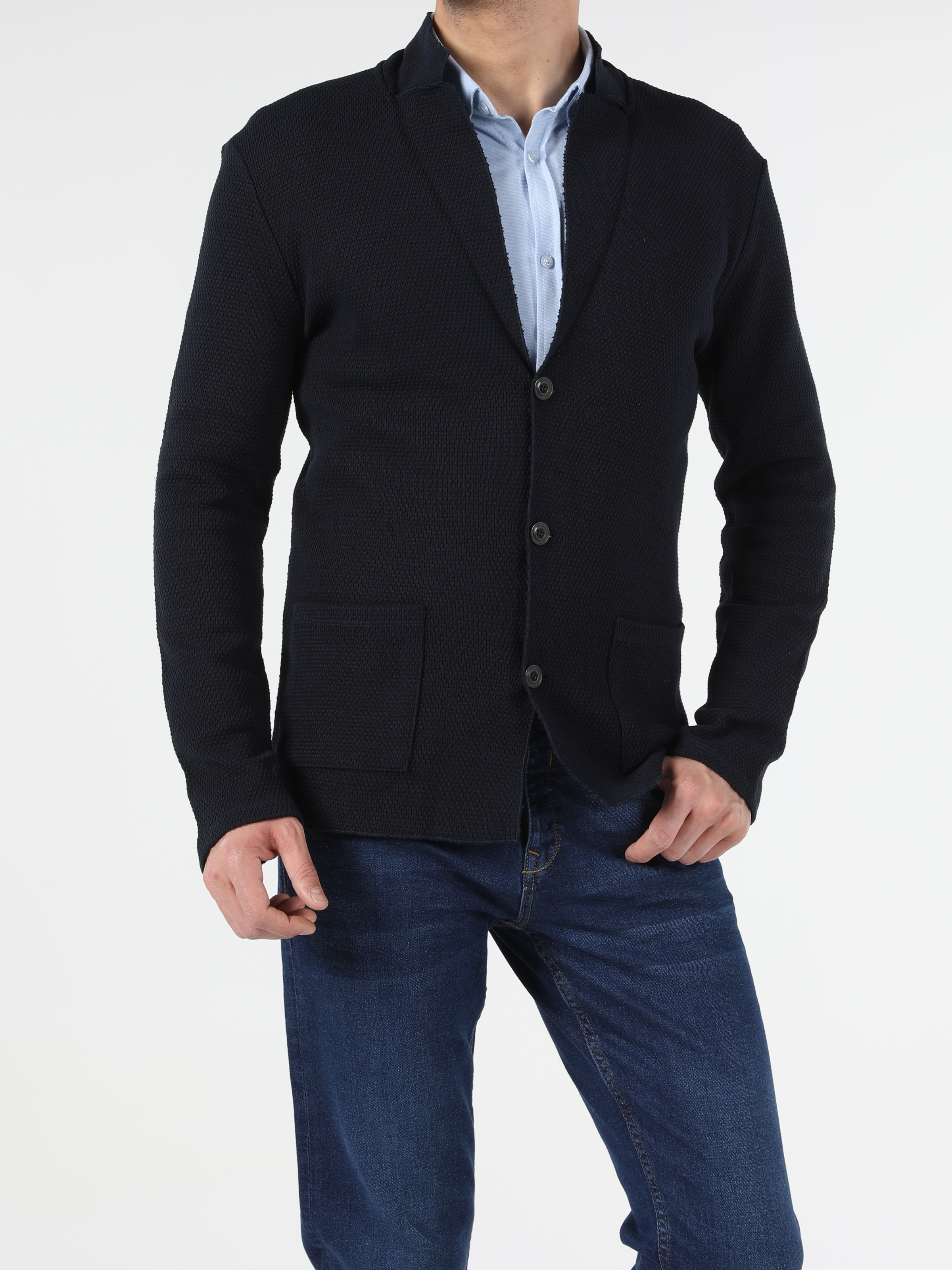 Afișați detalii pentru Cardigan De Barbati Albastru Marin Slim Fit  Cl1053386