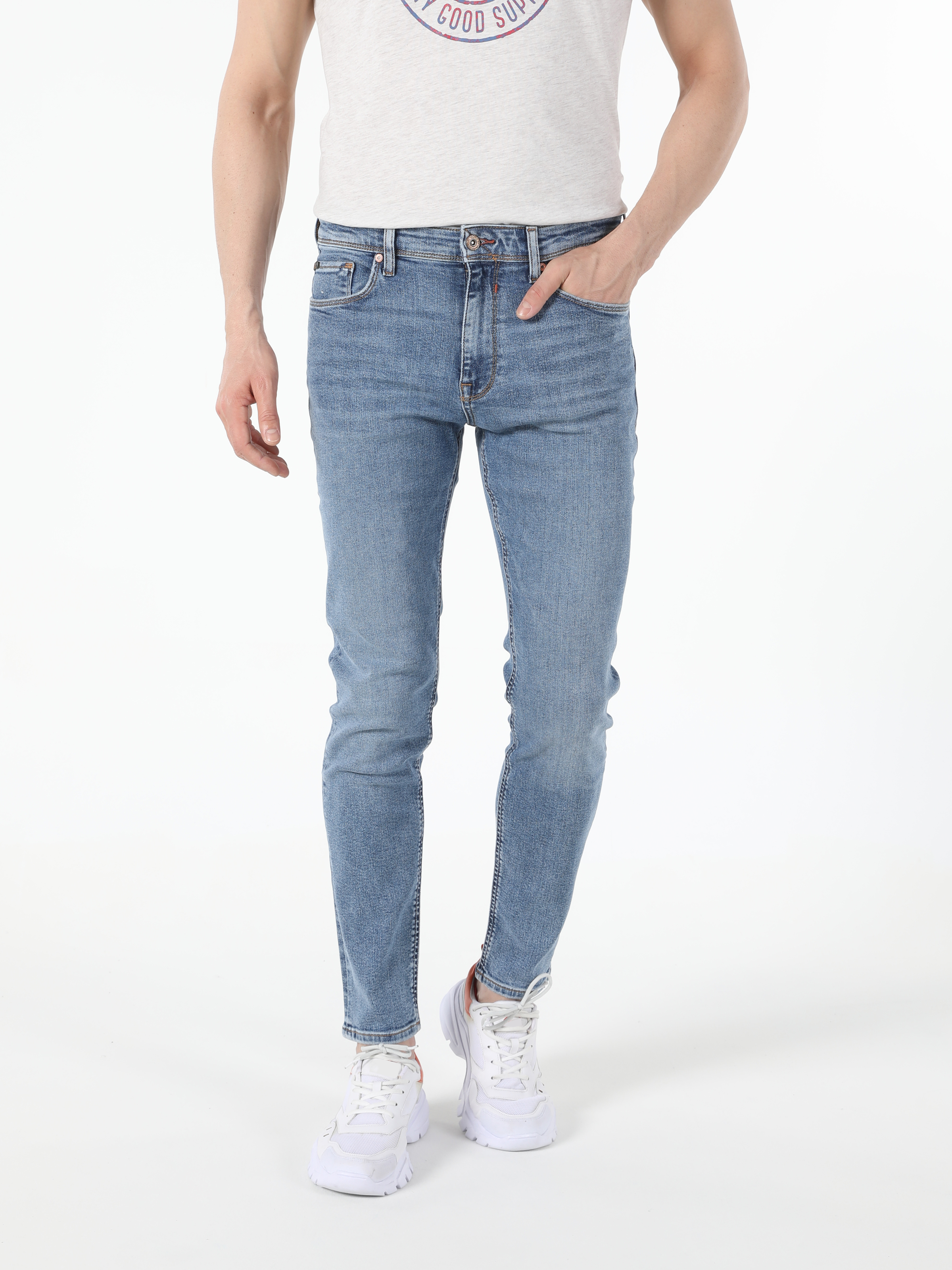 Afișați detalii pentru Pantaloni De Barbati Albastru Skinny Fit  Cl1054569