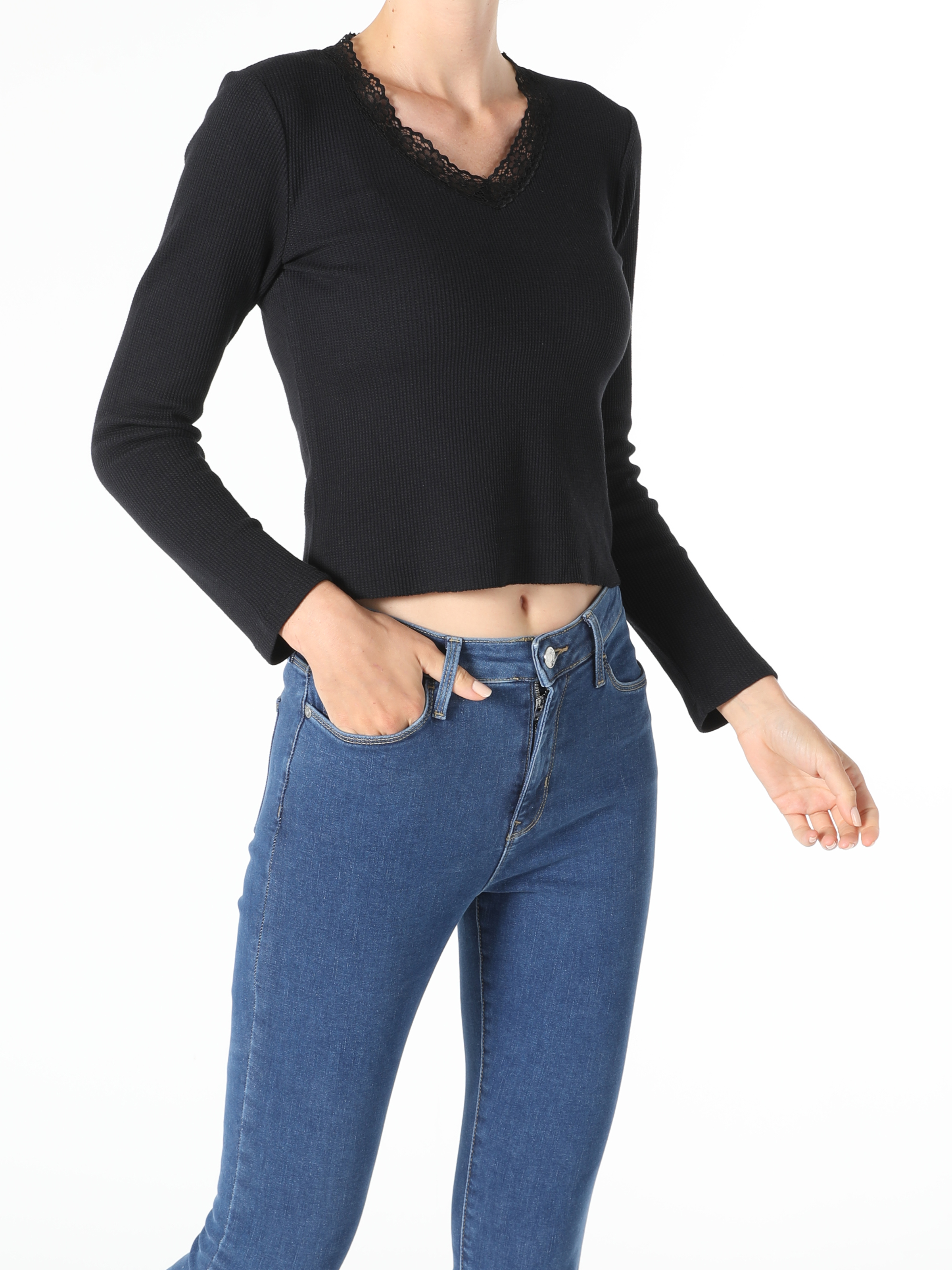 Afișați detalii pentru Tricou Cu Maneca Lunga De Dama Negru Slim Fit  Cl1055780