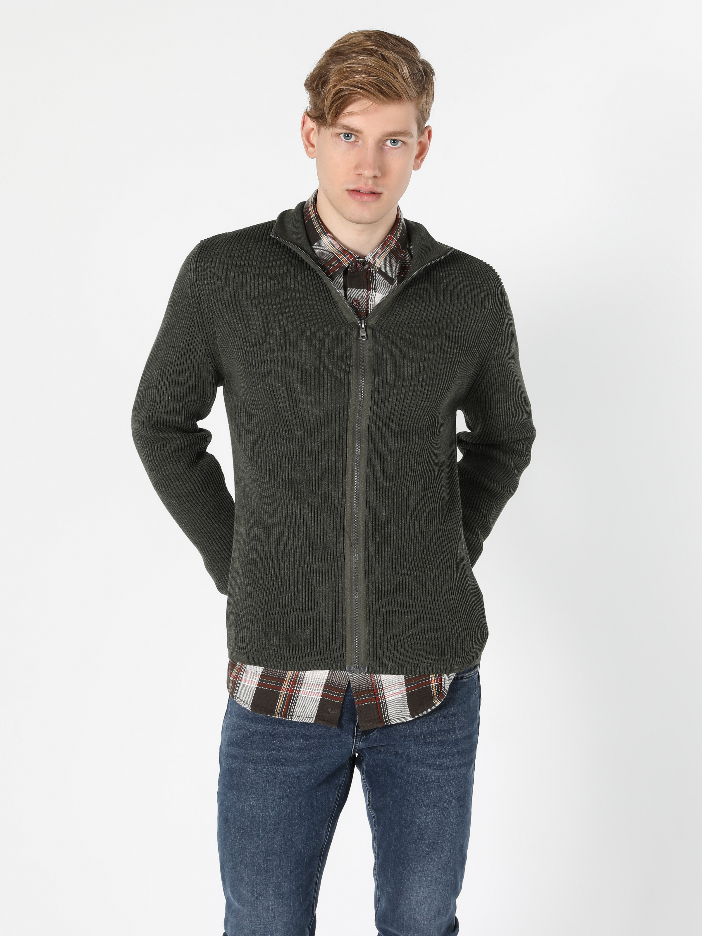 Afișați detalii pentru Cardigan De Barbati Kaki Slim Fit  Cl1055784