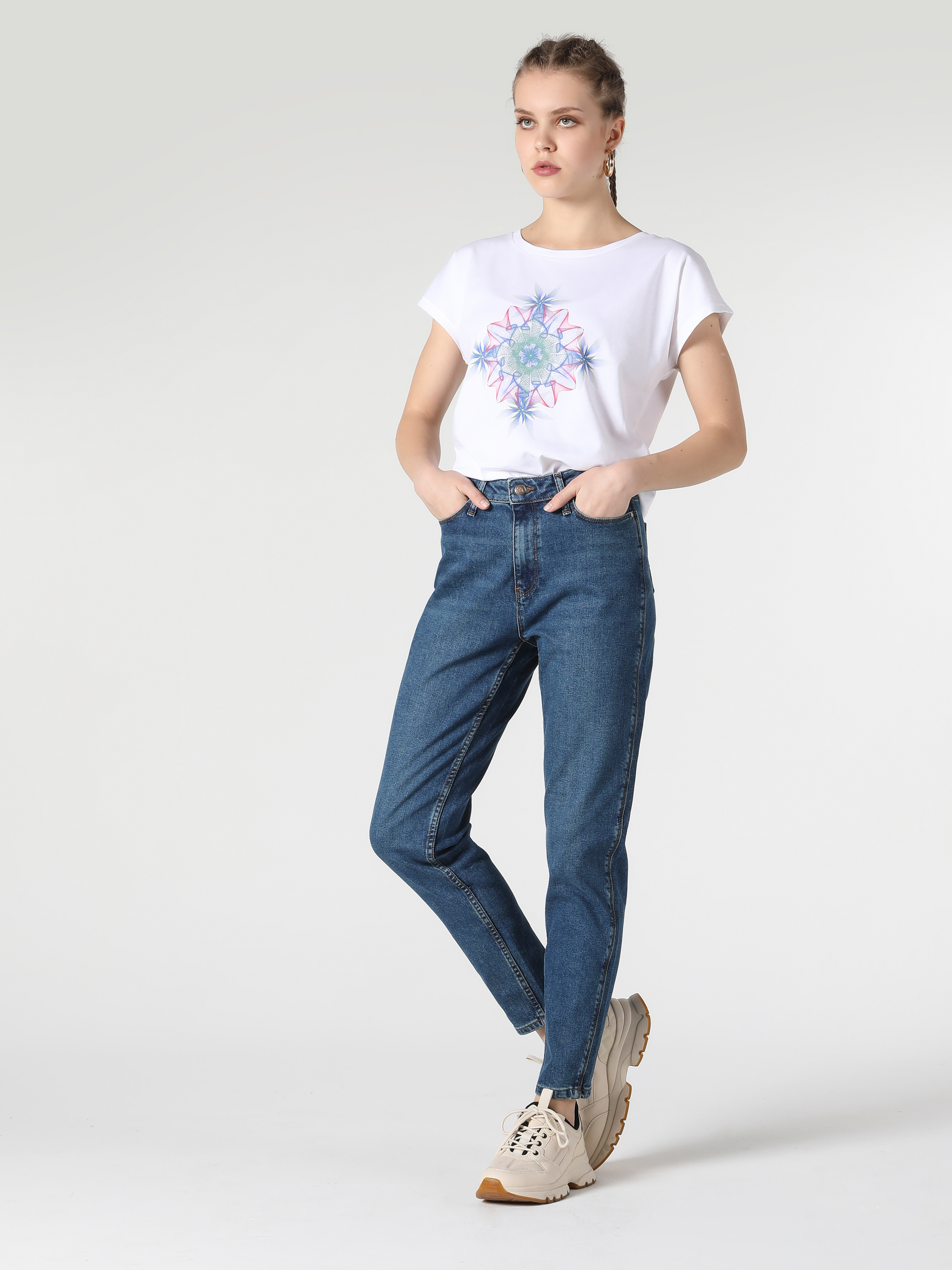 Afișați detalii pentru Pantaloni De Dama Albastru Mom Fit 896  Maria Cl1056593