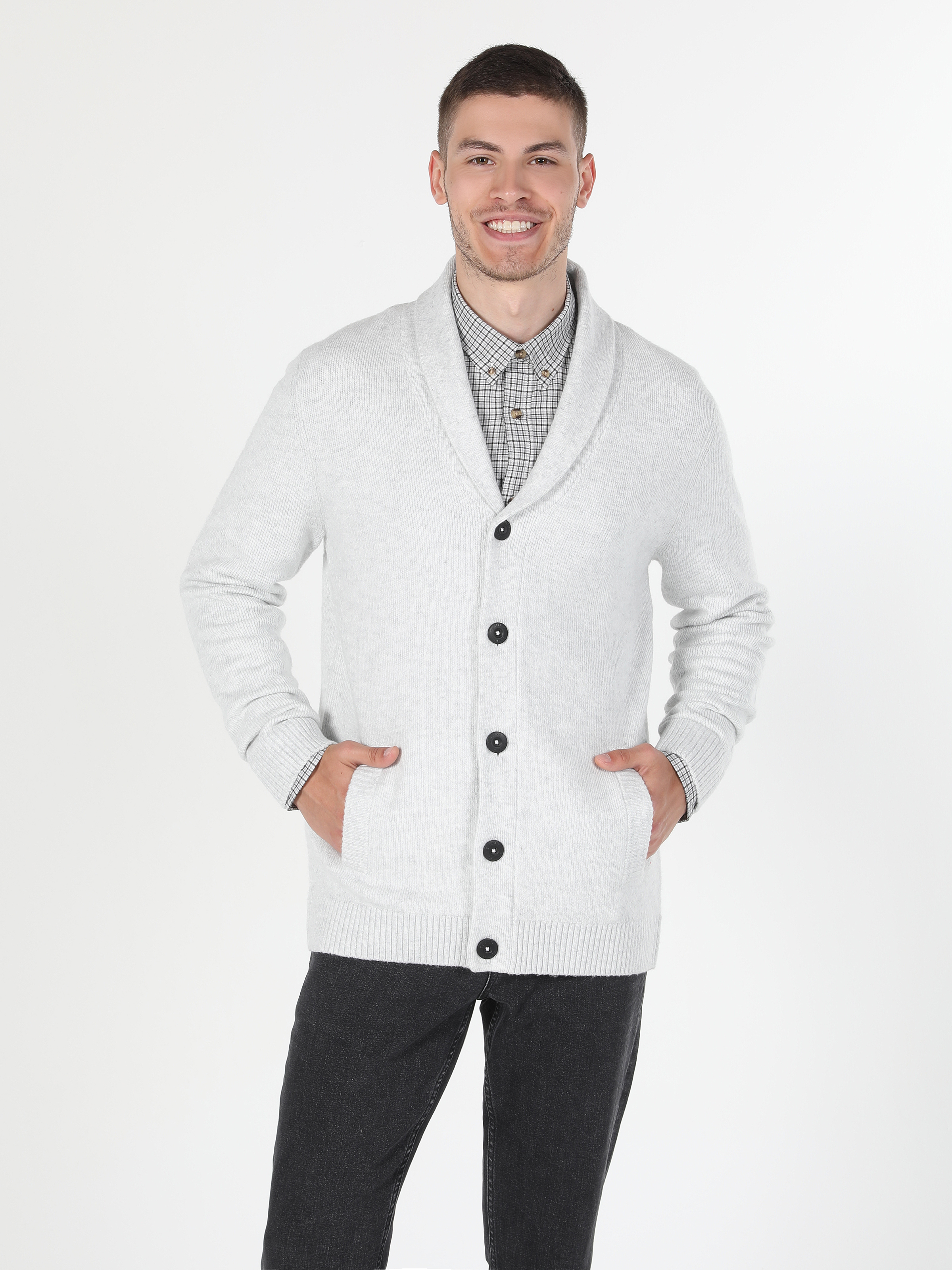 Afișați detalii pentru Cardigan De Barbati Alb Slim Fit  CL1059692