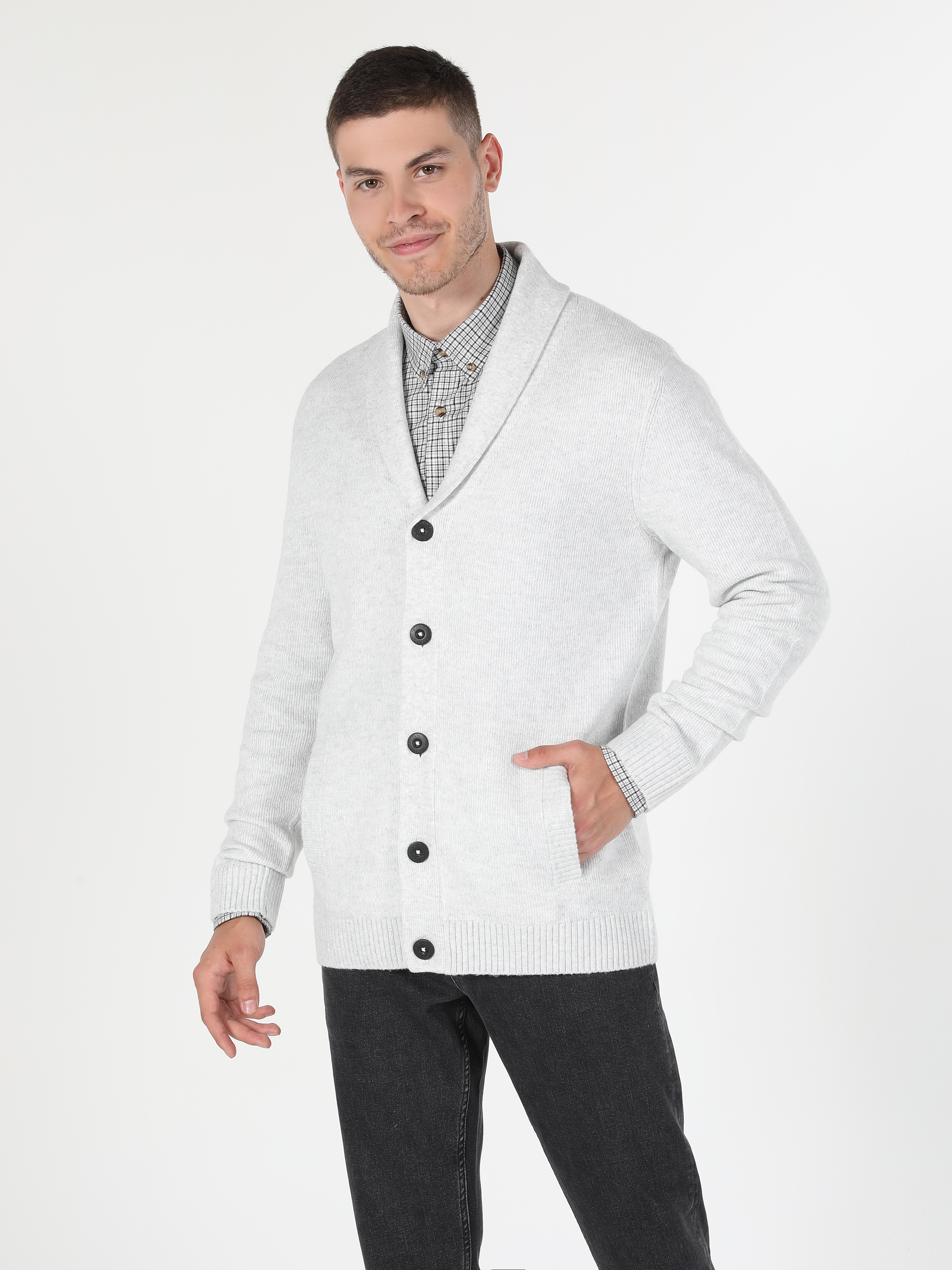 Afișați detalii pentru Cardigan De Barbati Alb Slim Fit  CL1059692