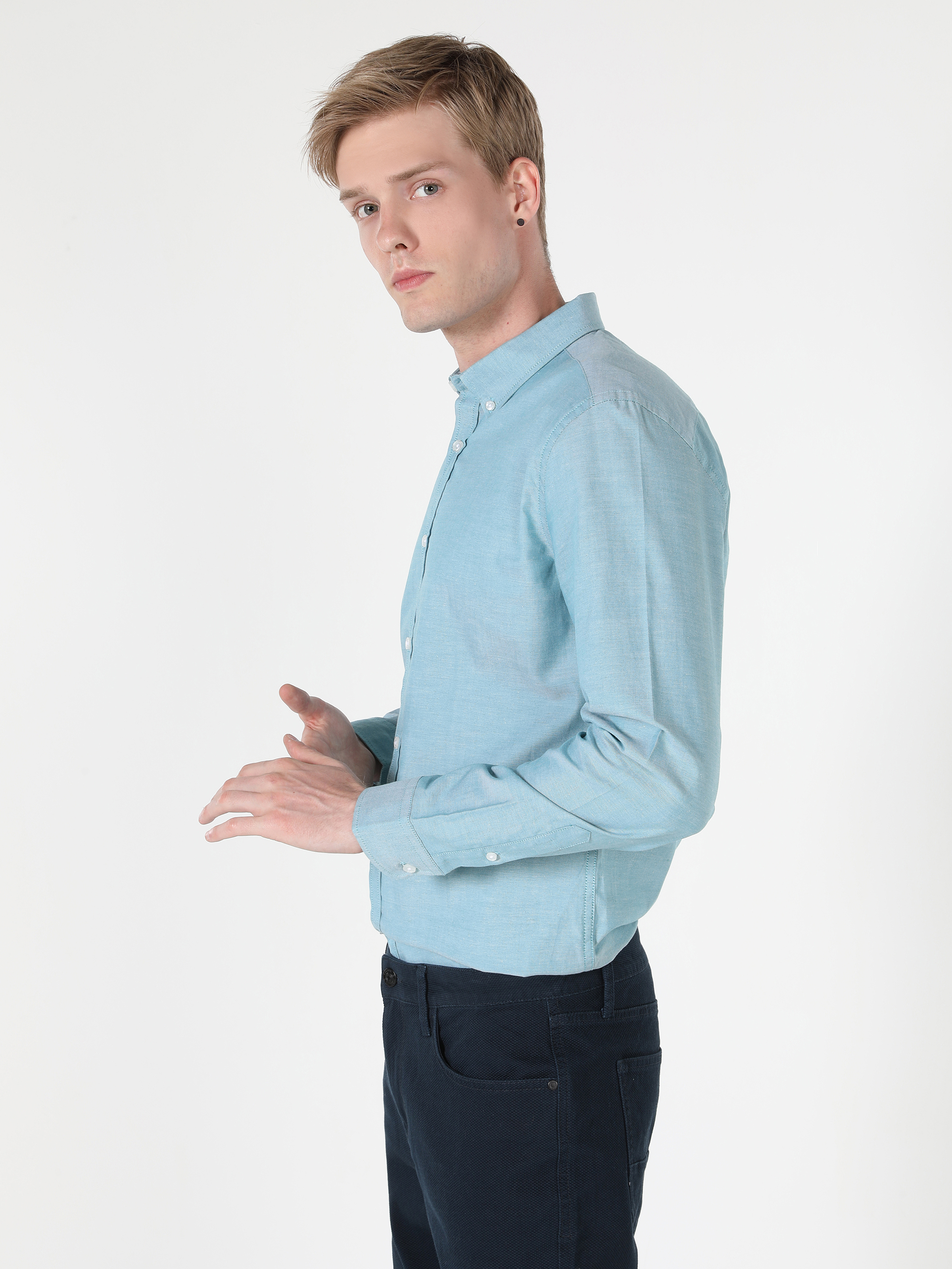 Afișați detalii pentru Cămașă Slim Fit Cămașă Dreaptă Bărbați Verde Cămașă Cu Manșon Lung
