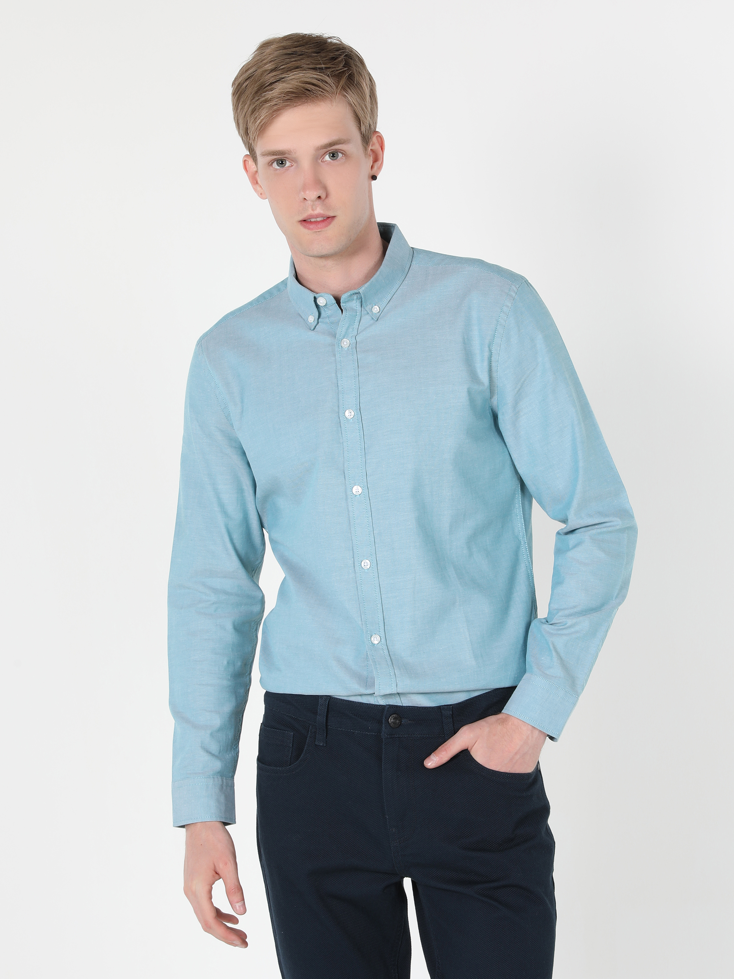 Afișați detalii pentru Cămașă Slim Fit Cămașă Dreaptă Bărbați Verde Cămașă Cu Manșon Lung
