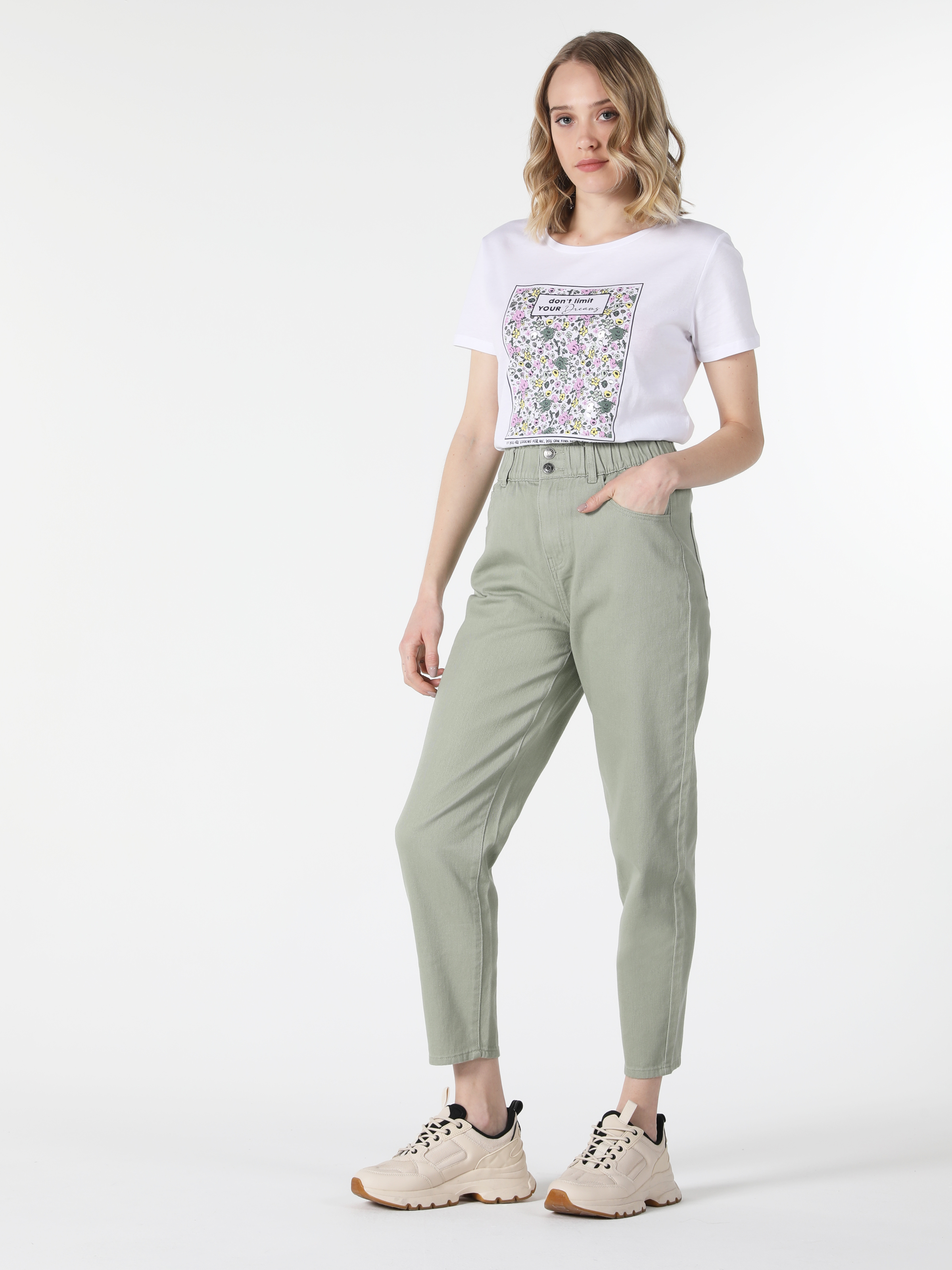 Afișați detalii pentru Pantaloni De Dama Verde Baggy Fit  Cl1057304