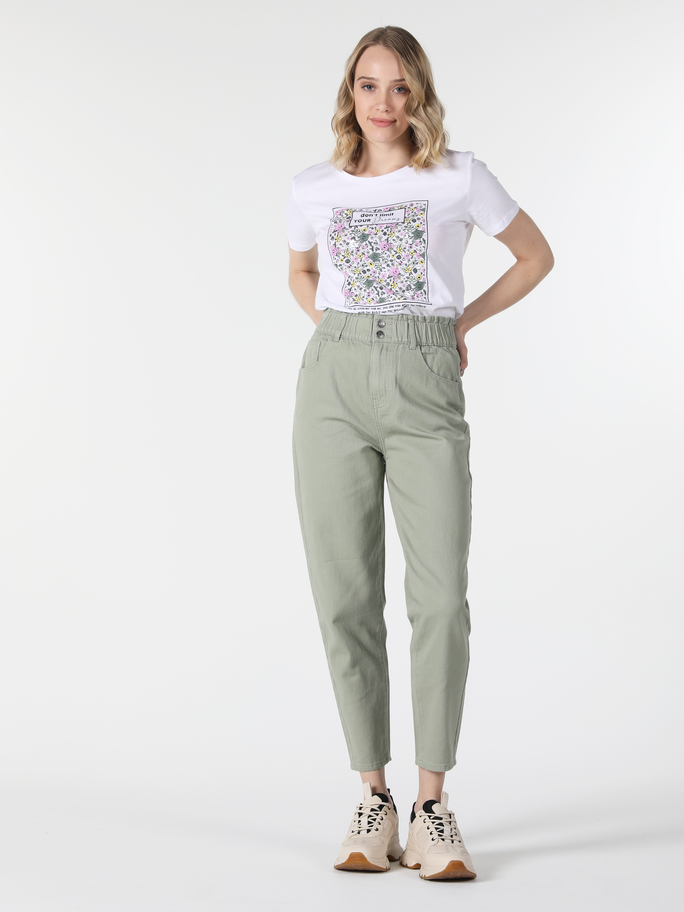 Afișați detalii pentru Pantaloni De Dama Verde Baggy Fit  Cl1057304