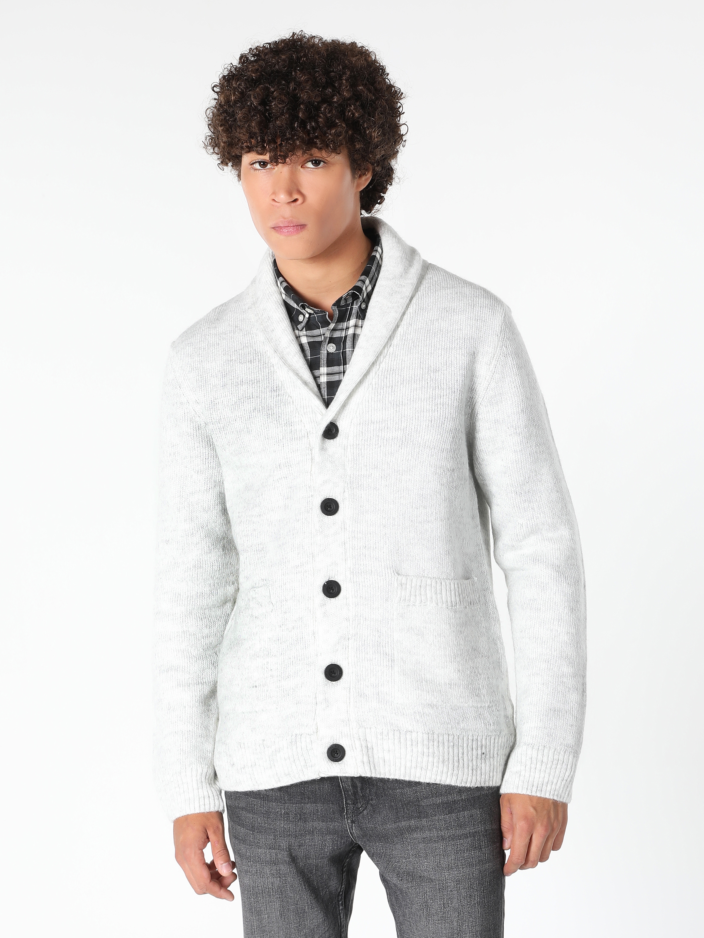 Afișați detalii pentru Cardigan De Barbati Alb Slim Fit  CL1059692