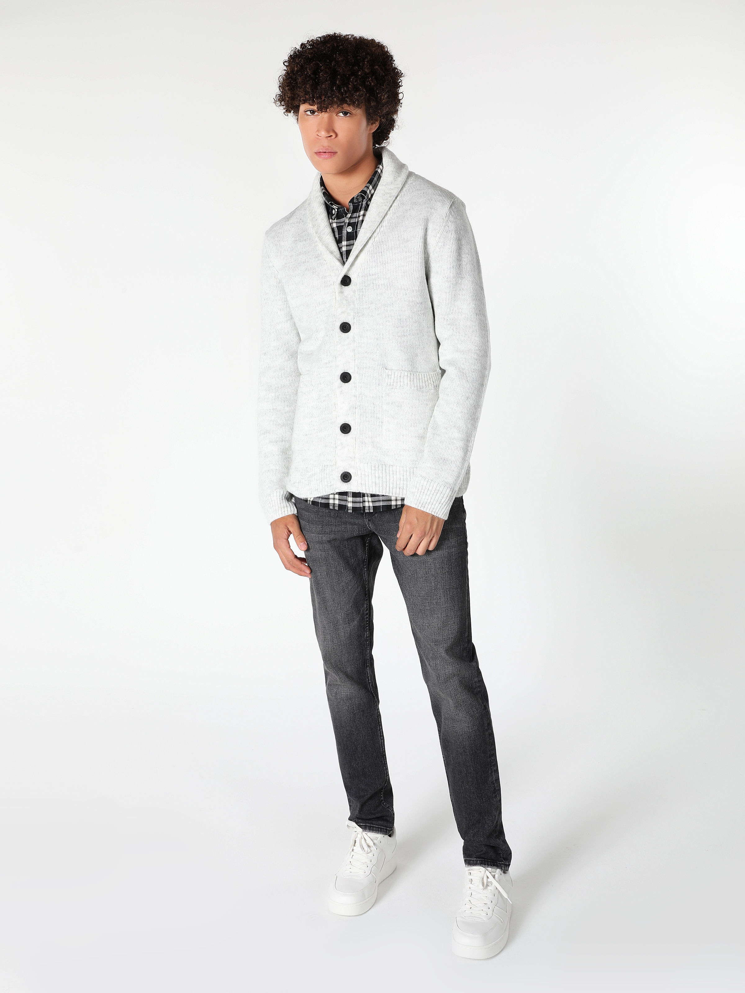 Afișați detalii pentru Cardigan De Barbati Alb Slim Fit  CL1059692