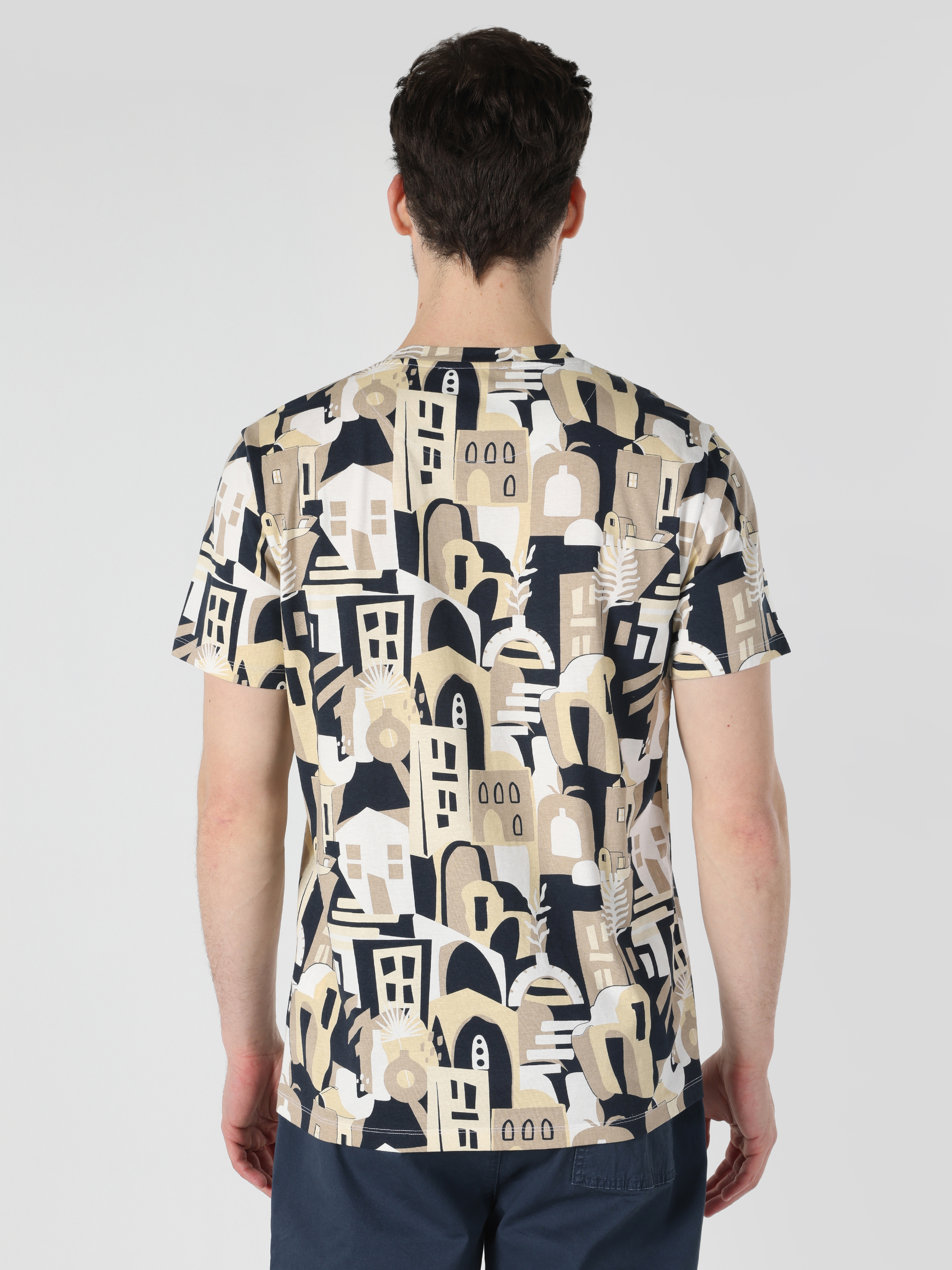 Afișați detalii pentru Regular Fit Round Neck Imprimat Tricou Cu Mânecă Scurtă Bej Pentru Bărbați