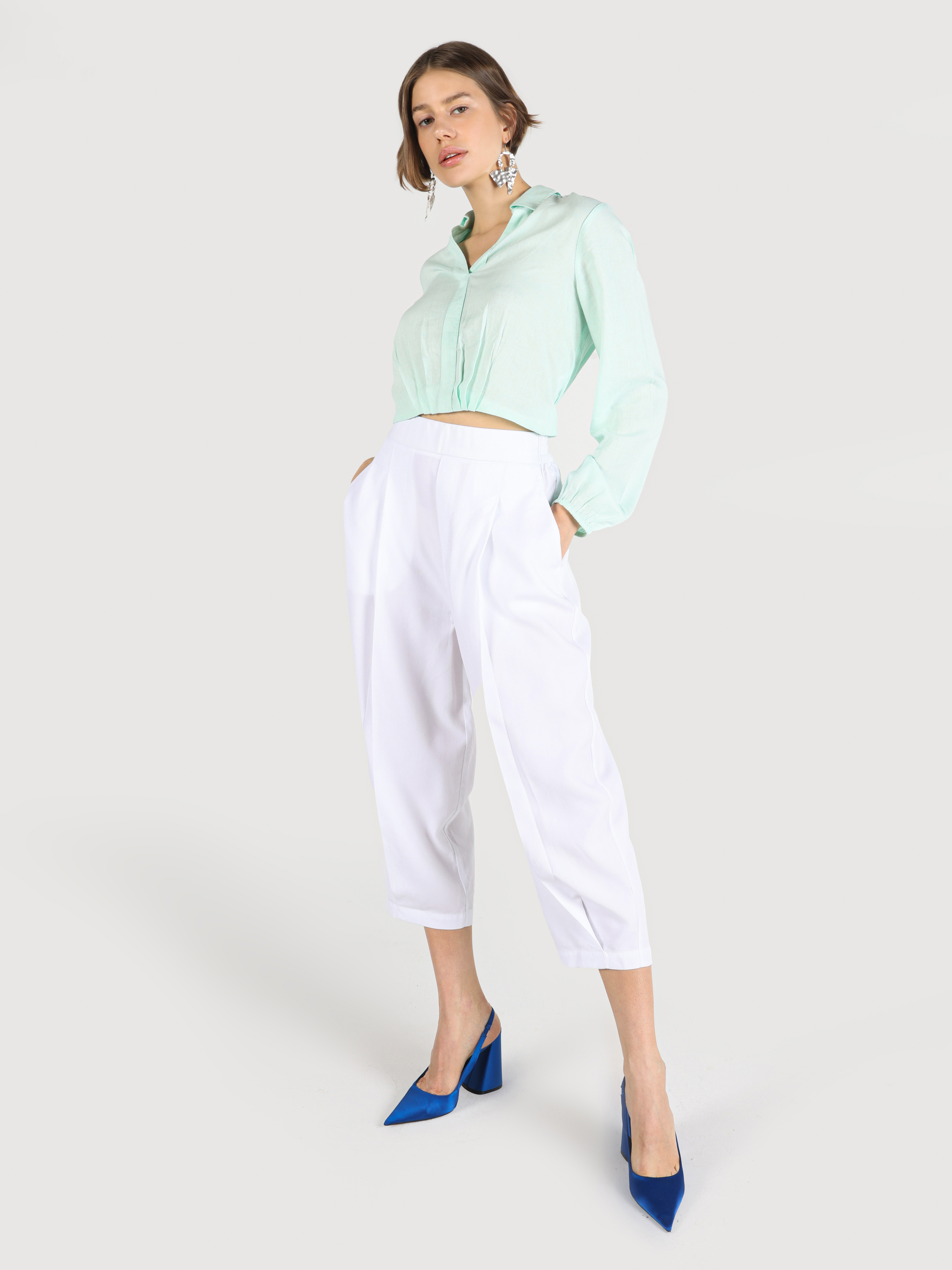 Afișați detalii pentru Pantaloni De Dama Alb Regular Fit  Cl1063926