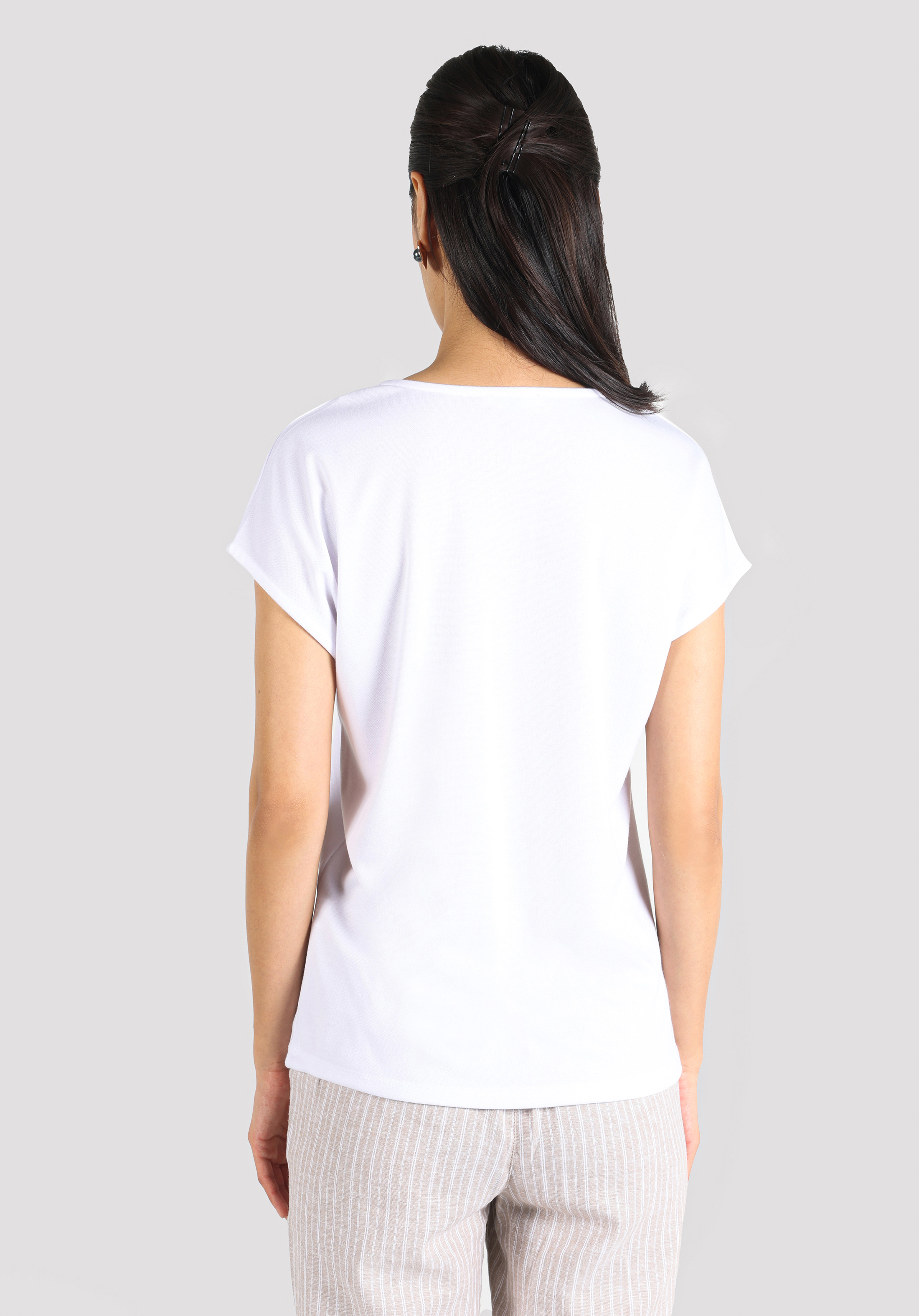 Afișați detalii pentru Regular Fit V-Neck Drept Tricou Alb Cu Mânecă Scurtă Pentru Femei