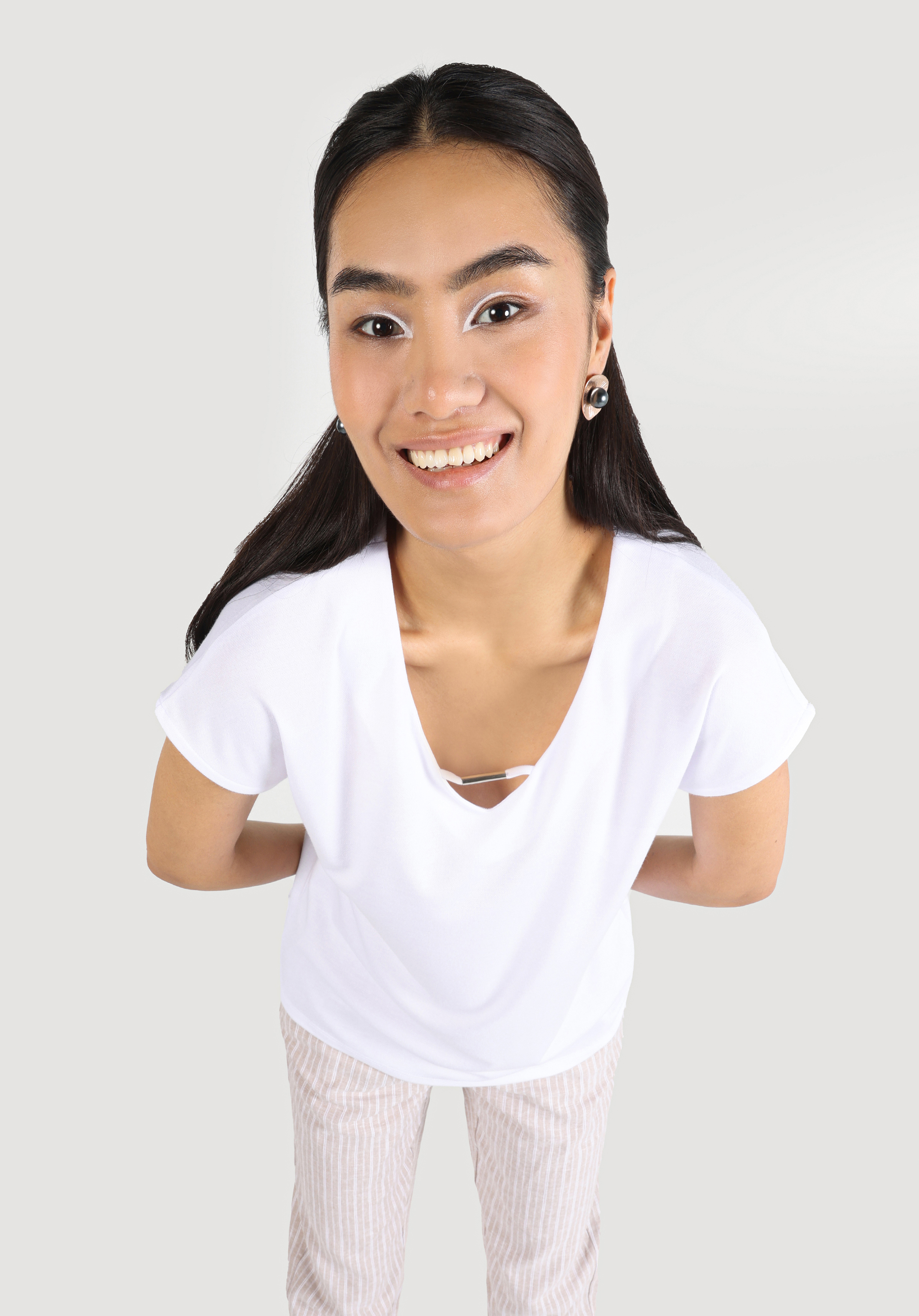 Afișați detalii pentru Regular Fit V-Neck Drept Tricou Alb Cu Mânecă Scurtă Pentru Femei