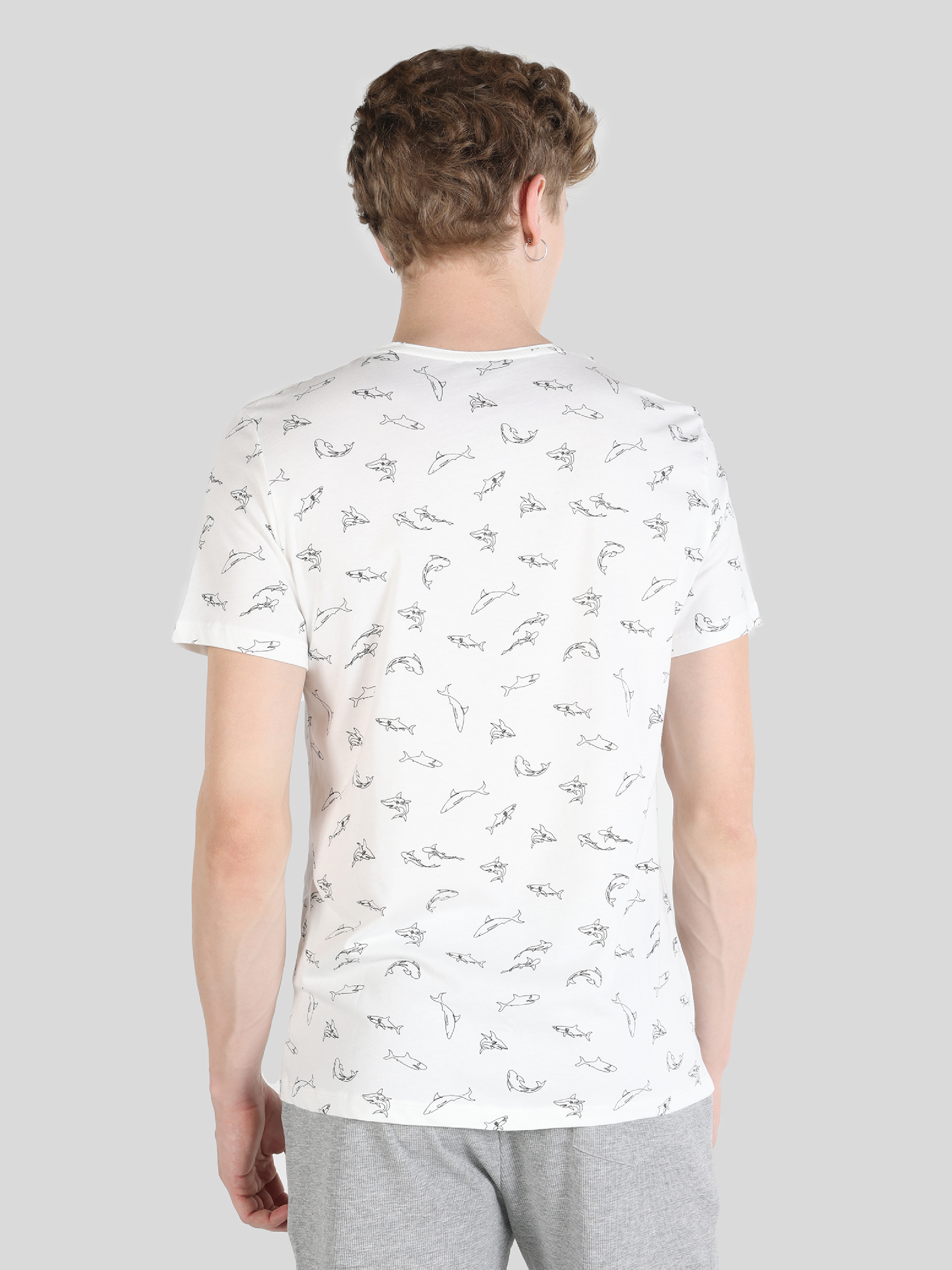 Afișați detalii pentru Regular Fit Round Neck Printed Tricou Alb Cu Mânecă Scurtă Pentru Bărbați