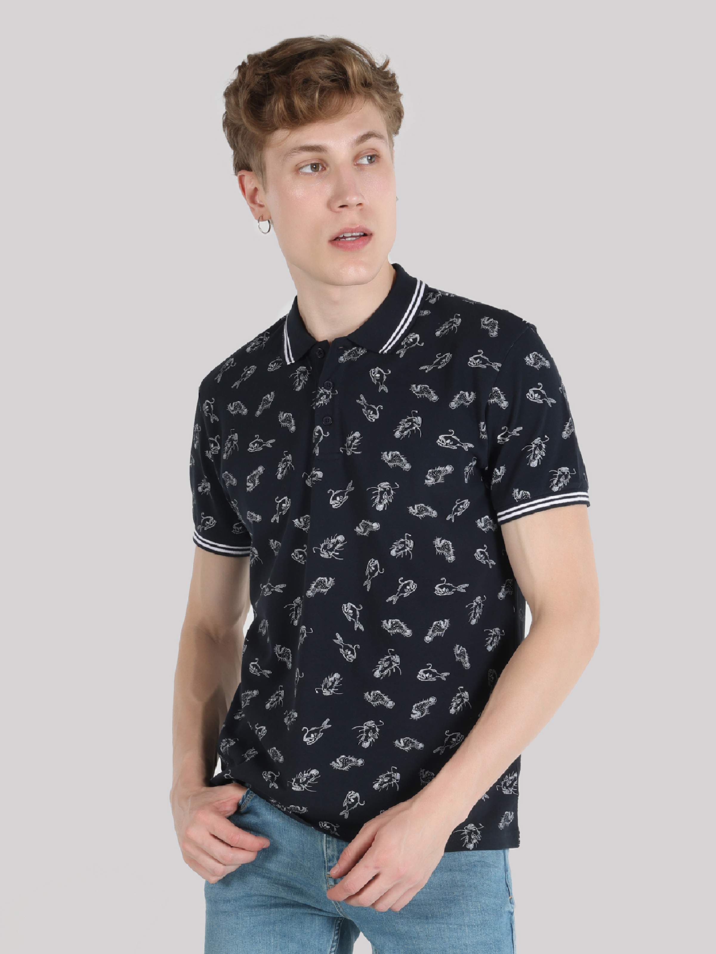 Afișați detalii pentru Tricou Polo Cu Maneca Scurta De Barbati Albastru Marin Regular Fit  Cl1064353