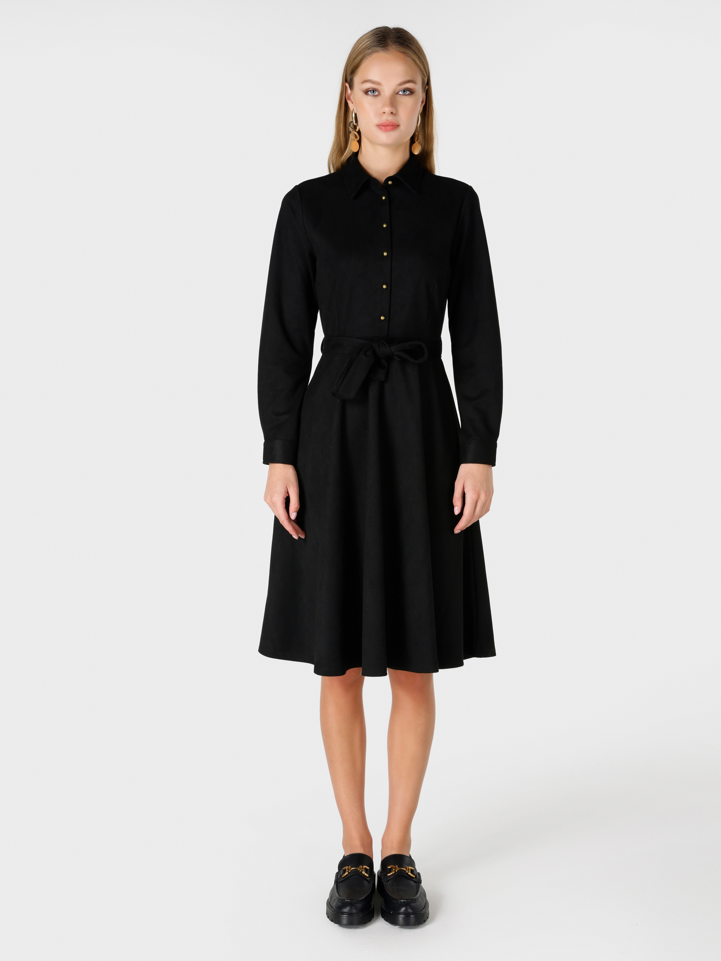 Afișați detalii pentru Rochie Neagră Cu Mânecă Lungă Pentru Femei Slim Fit