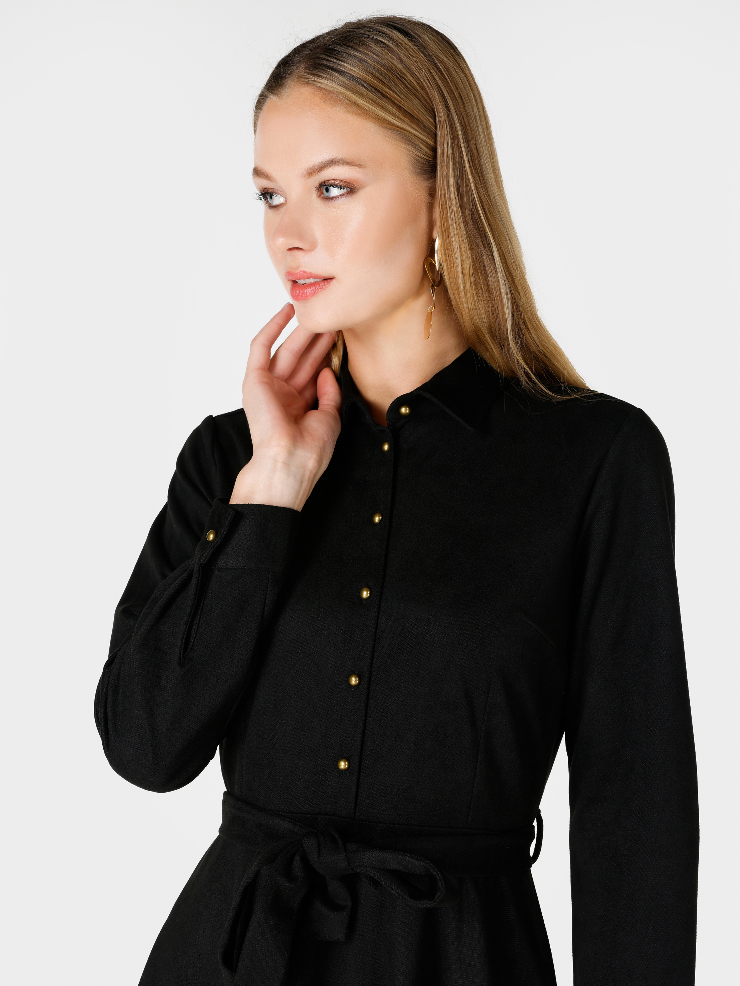 Afișați detalii pentru Rochie Neagră Cu Mânecă Lungă Pentru Femei Slim Fit