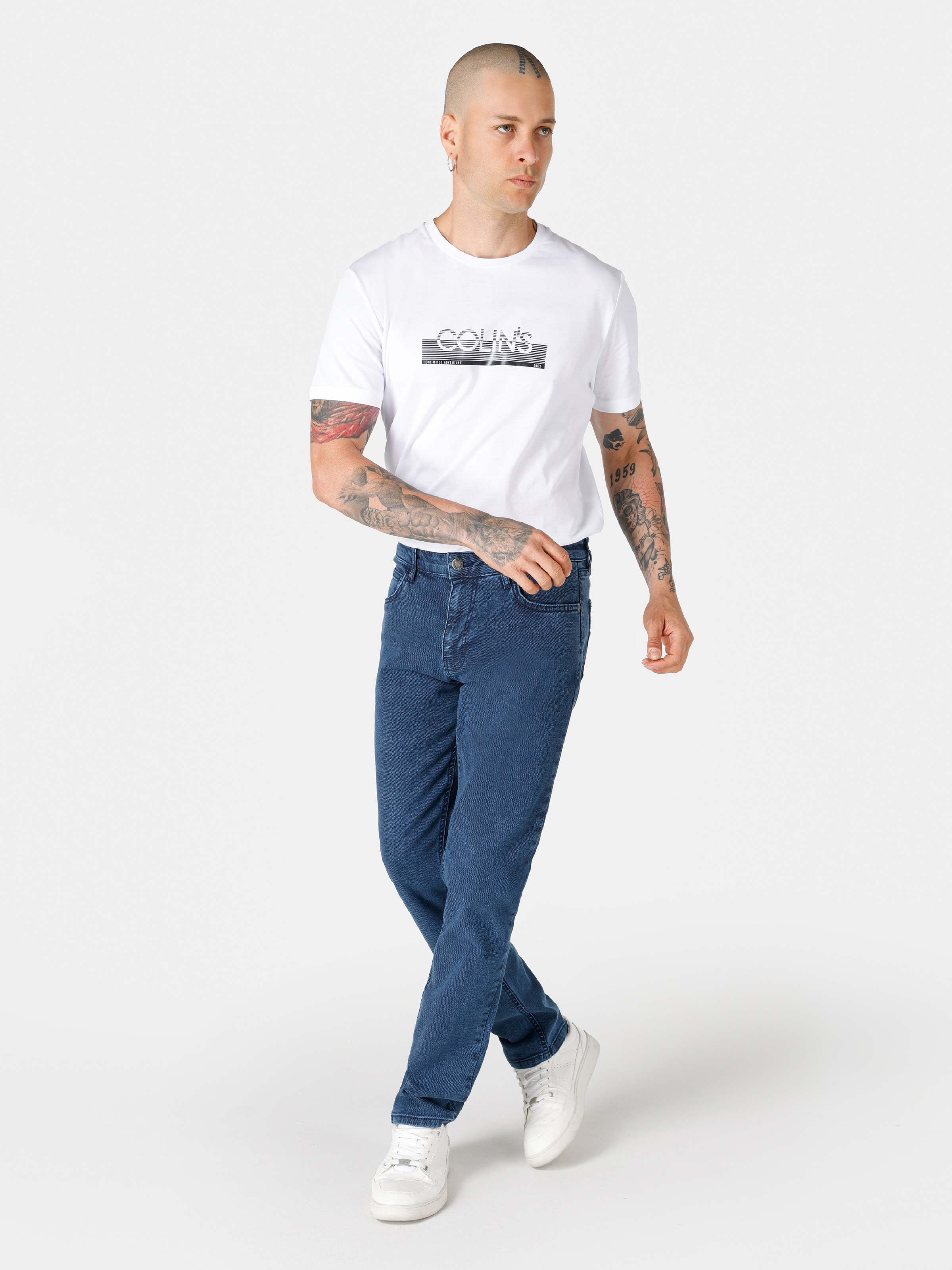 Afișați detalii pentru Pantaloni De Barbati Albastru Straight Fit  CL1066329