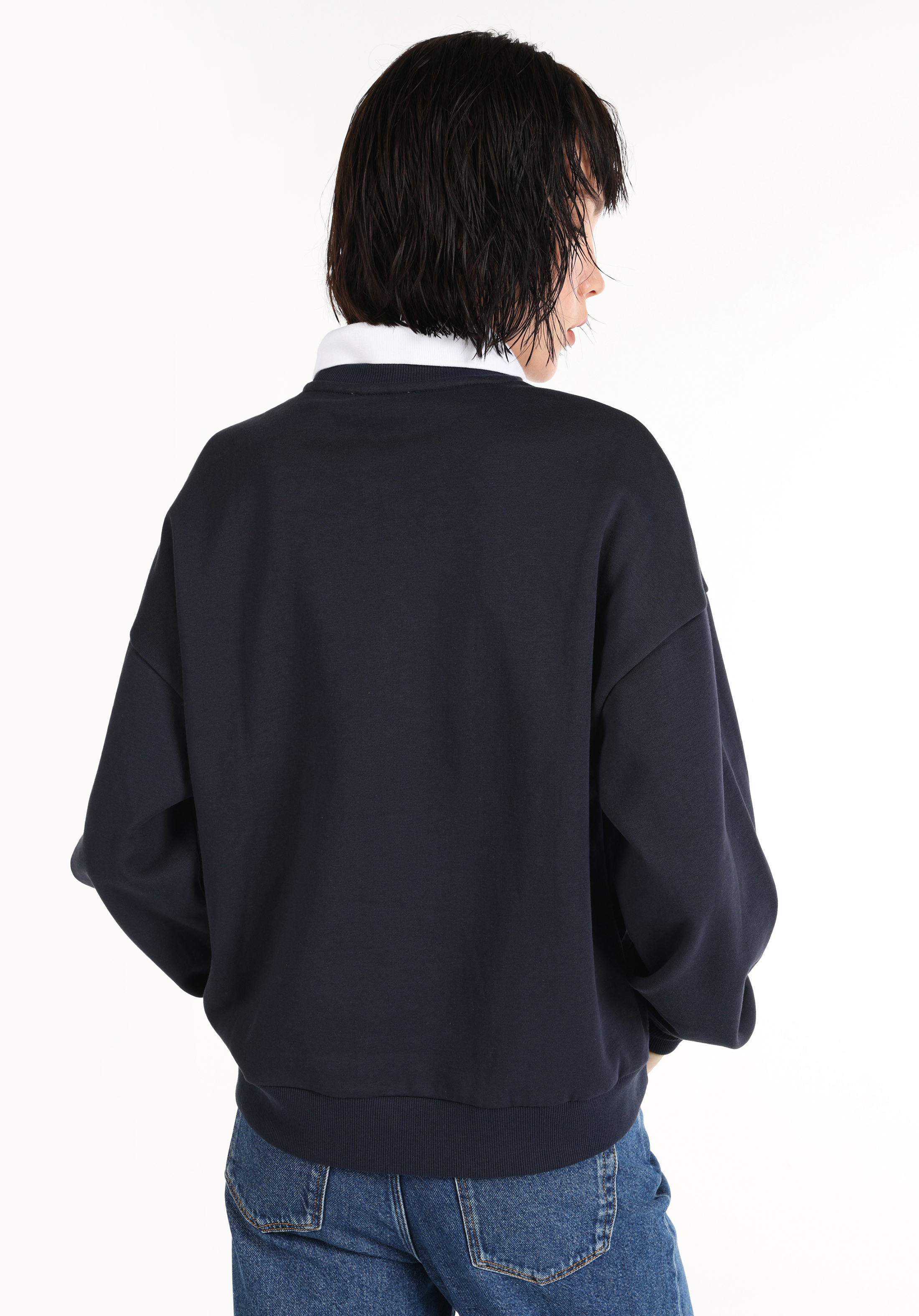 Afișați detalii pentru Regular Fit Polo Neck Brodat Hanorac Bleumarin Pentru Femei