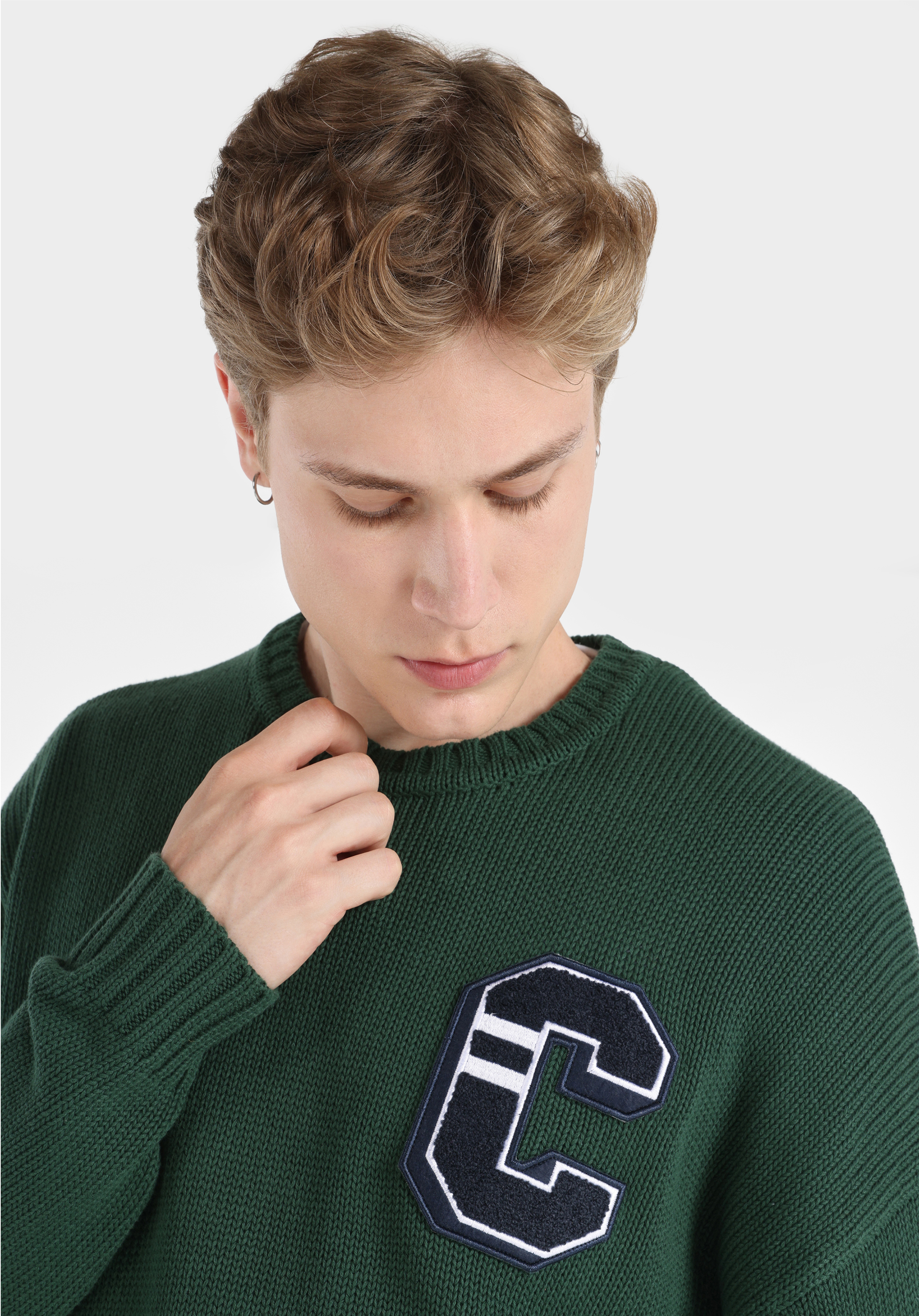 Afișați detalii pentru Pulover Verde Pentru Bărbați Comfort Fit Round Neck Jacquard