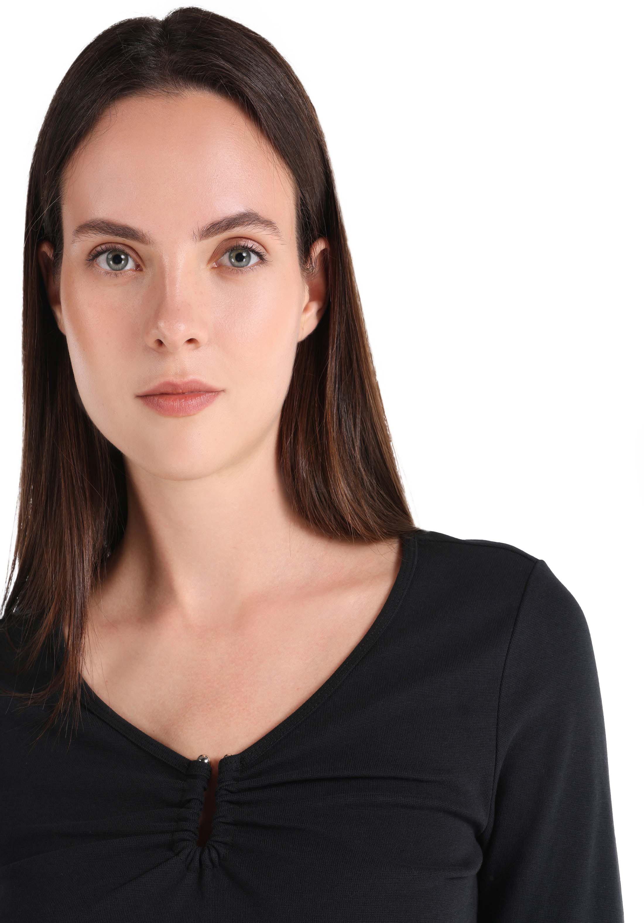 Afișați detalii pentru Slim Fit V-Neck Drept Tricou Negru Manșon Lung Pentru Femei