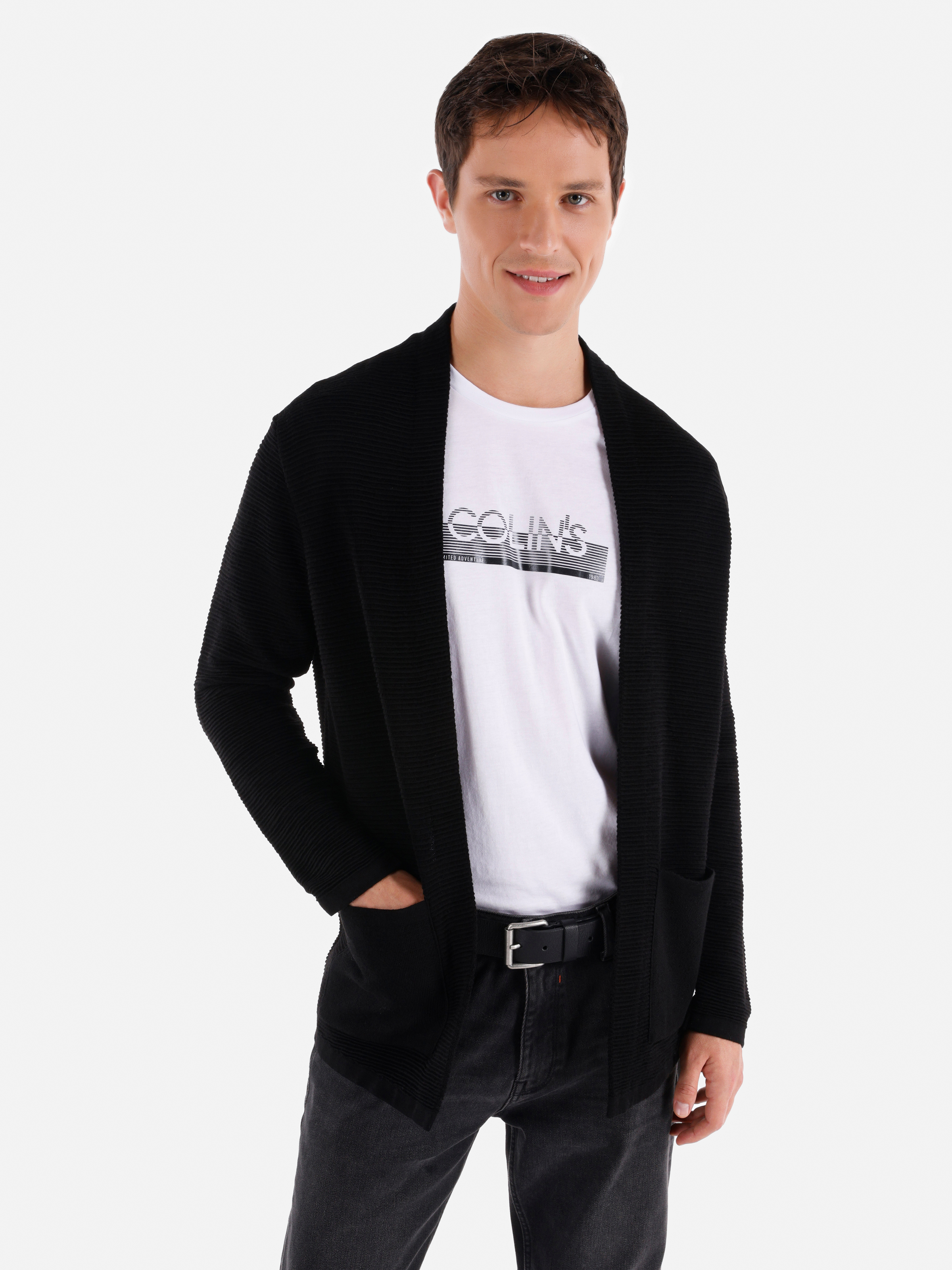 Afișați detalii pentru Cardigan De Barbati Negru Regular Fit  CL1065572