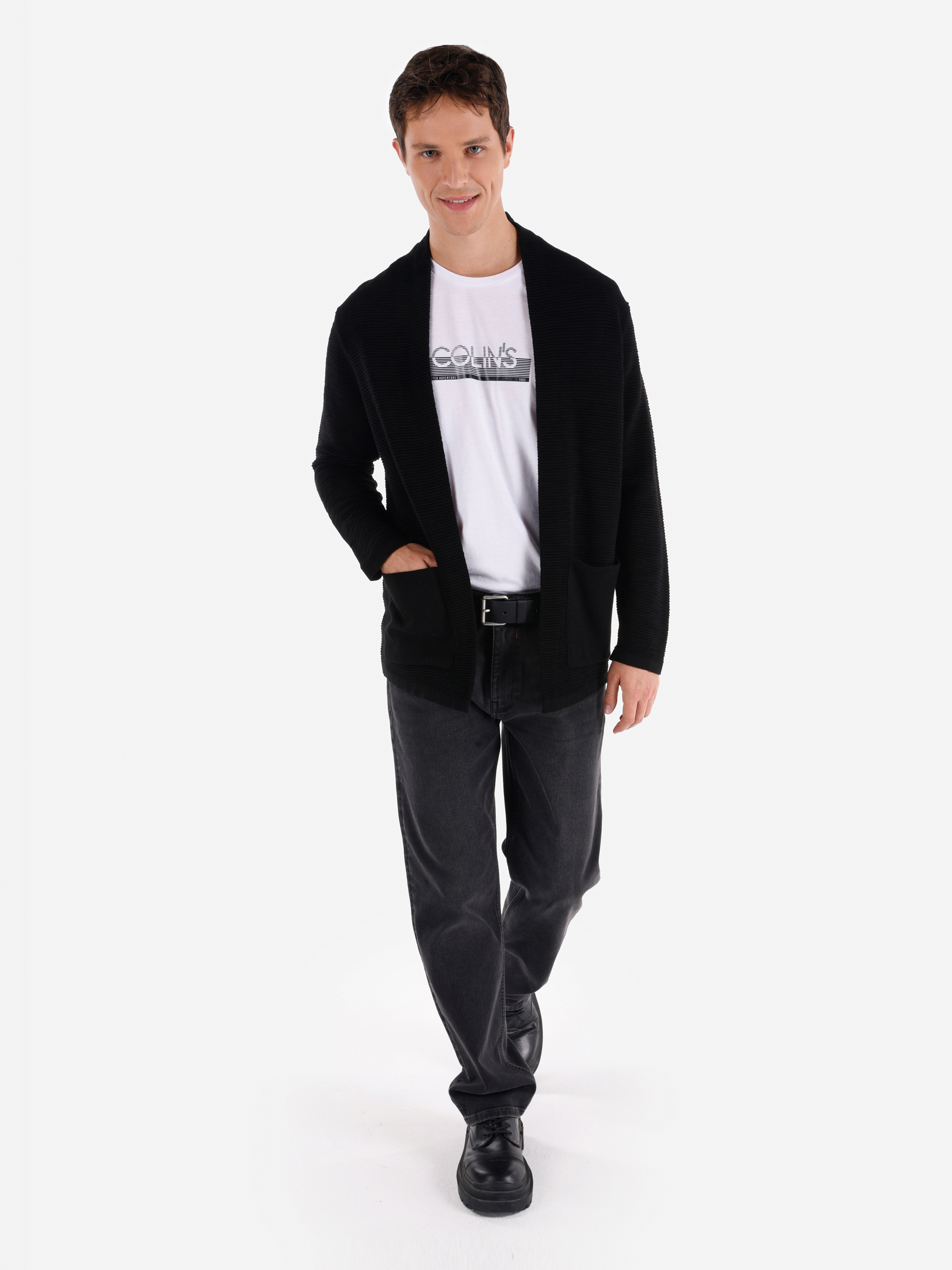 Afișați detalii pentru Cardigan De Barbati Negru Regular Fit  CL1065572