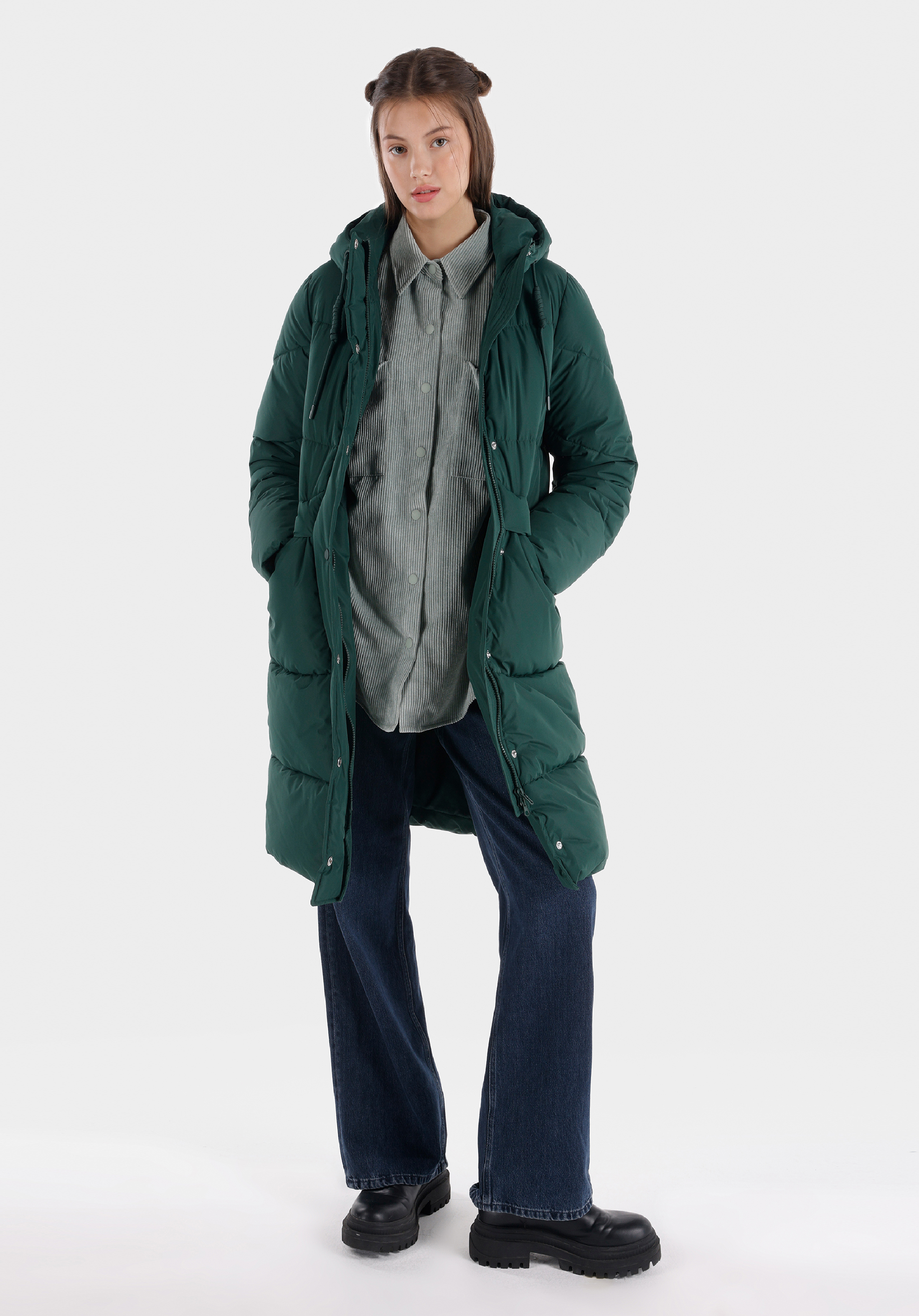 Afișați detalii pentru Regular Fit Glugă Căptușit Cu Fermoar Verde Pentru Femei