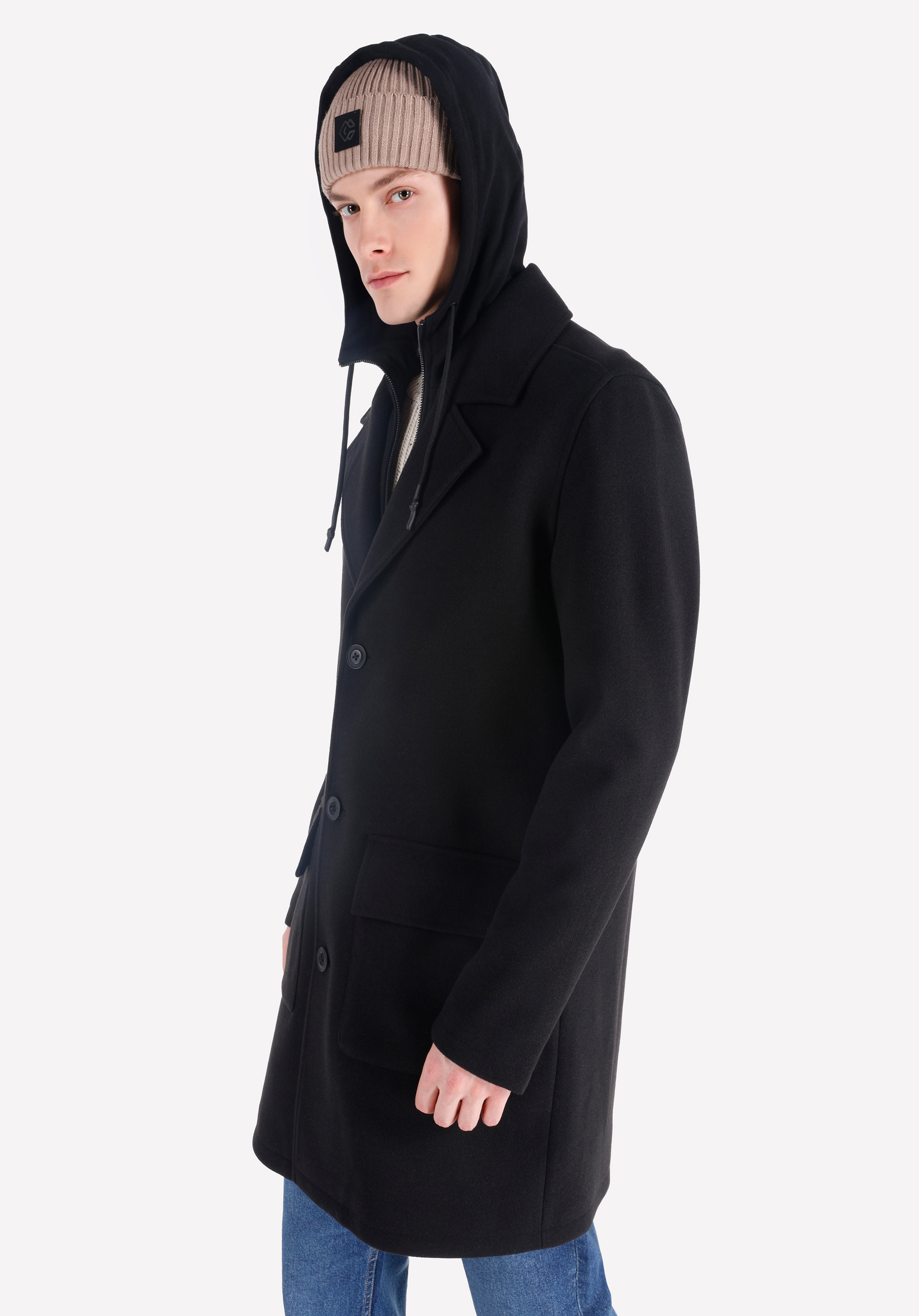 Afișați detalii pentru Palton Negru Pentru Bărbați Regular Fit