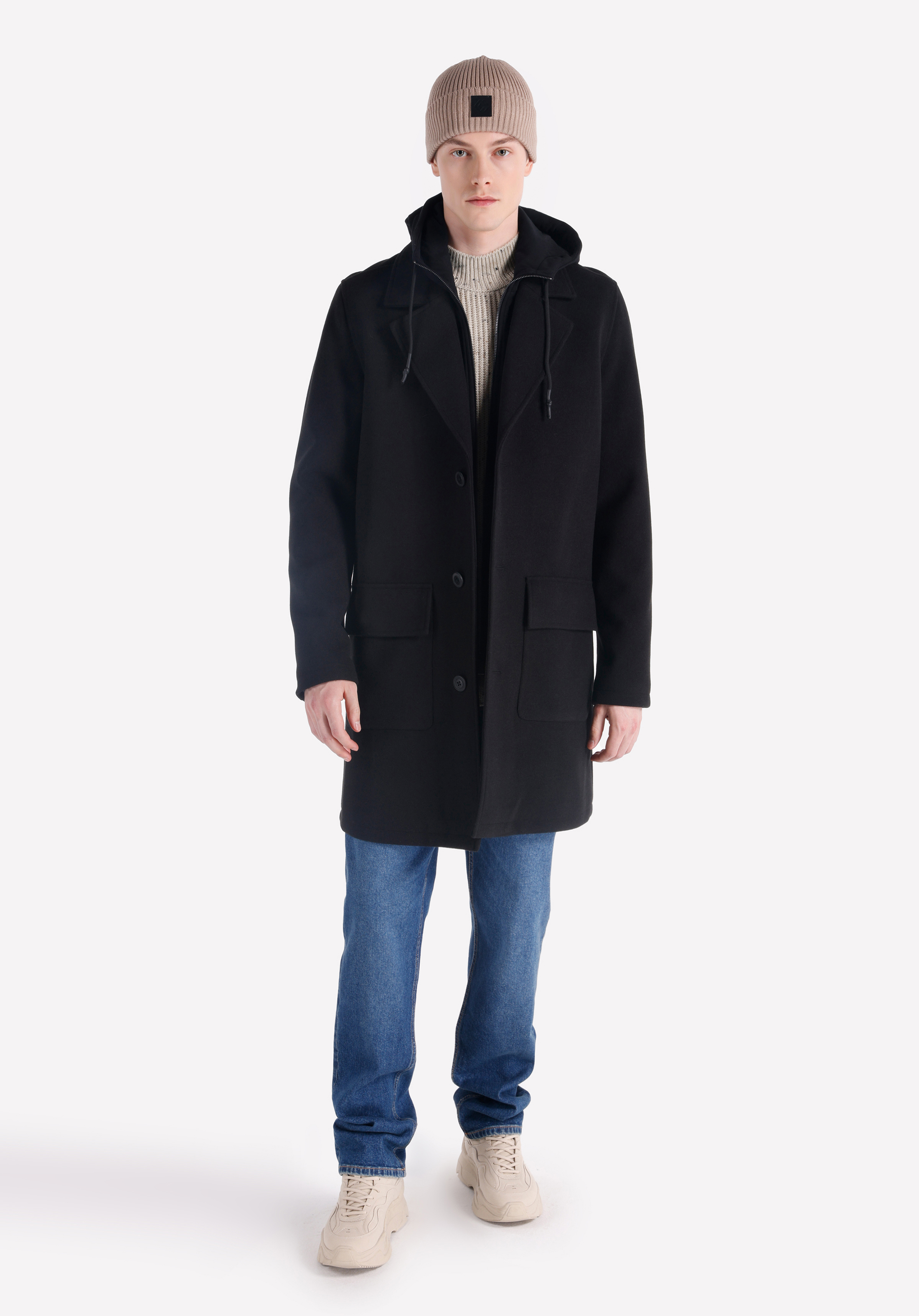 Afișați detalii pentru Palton Negru Pentru Bărbați Regular Fit