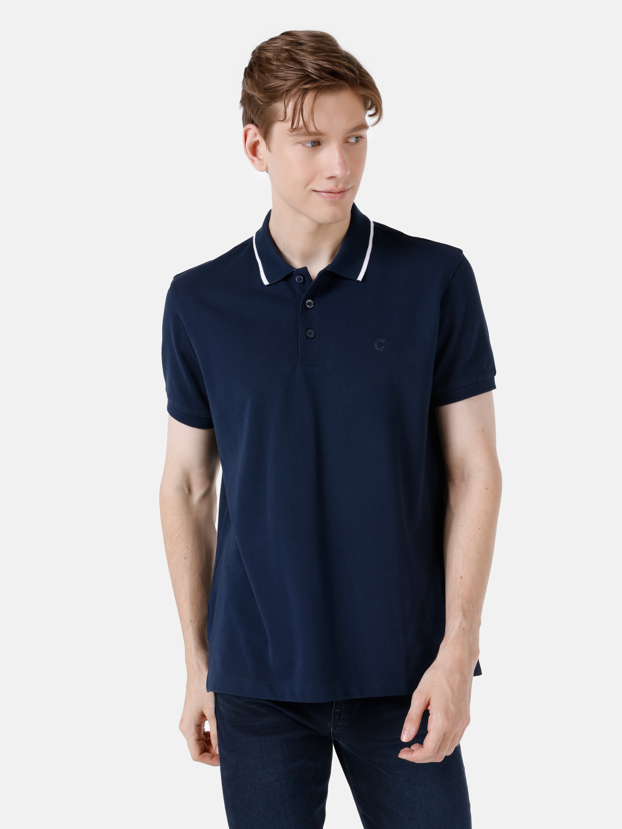 Afișați detalii pentru Tricou Polo Cu Maneca Scurta De Barbati Albastru Marin Regular Fit  Cl1069373