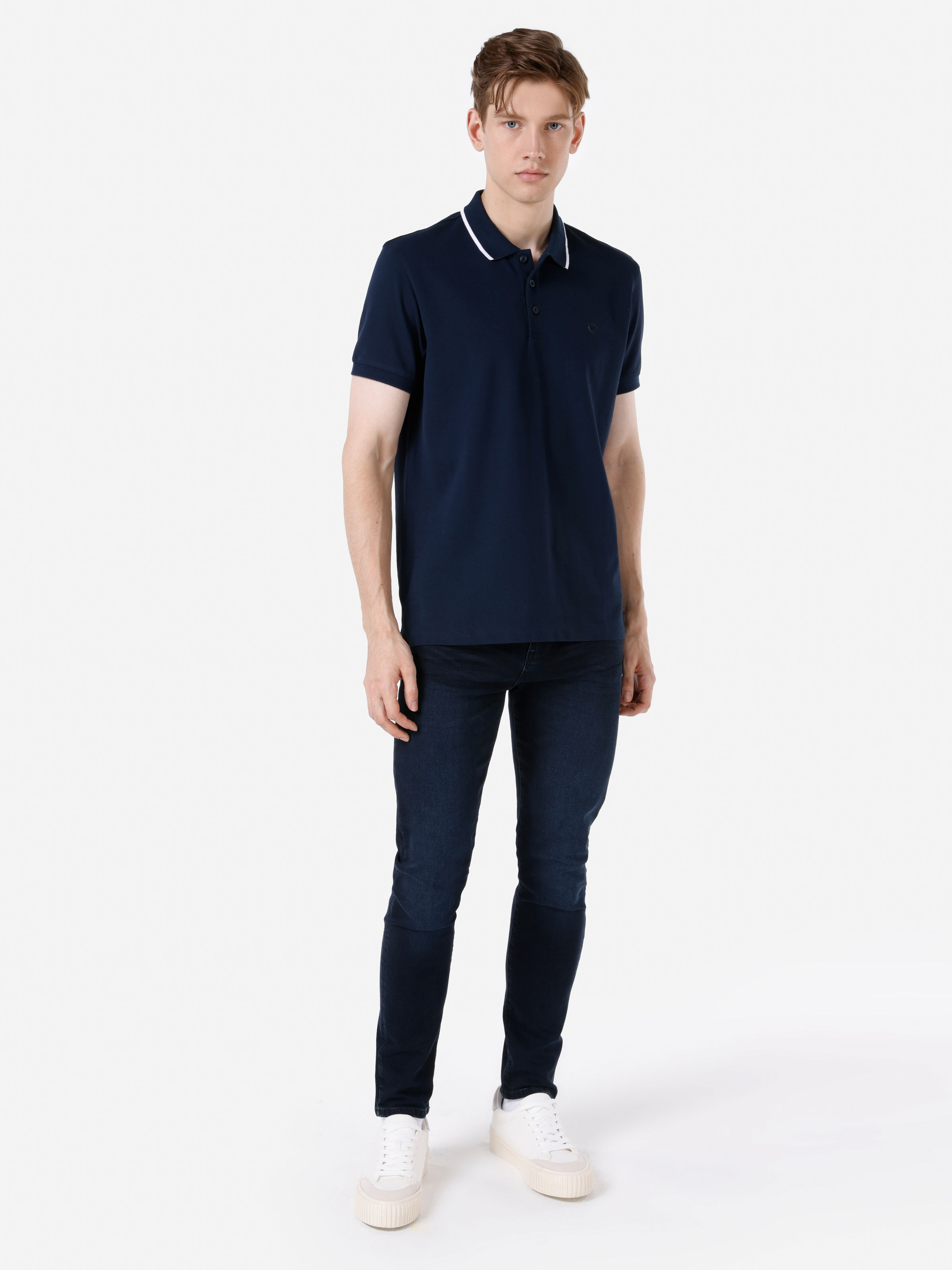 Afișați detalii pentru Tricou Polo Cu Maneca Scurta De Barbati Albastru Marin Regular Fit  Cl1069373