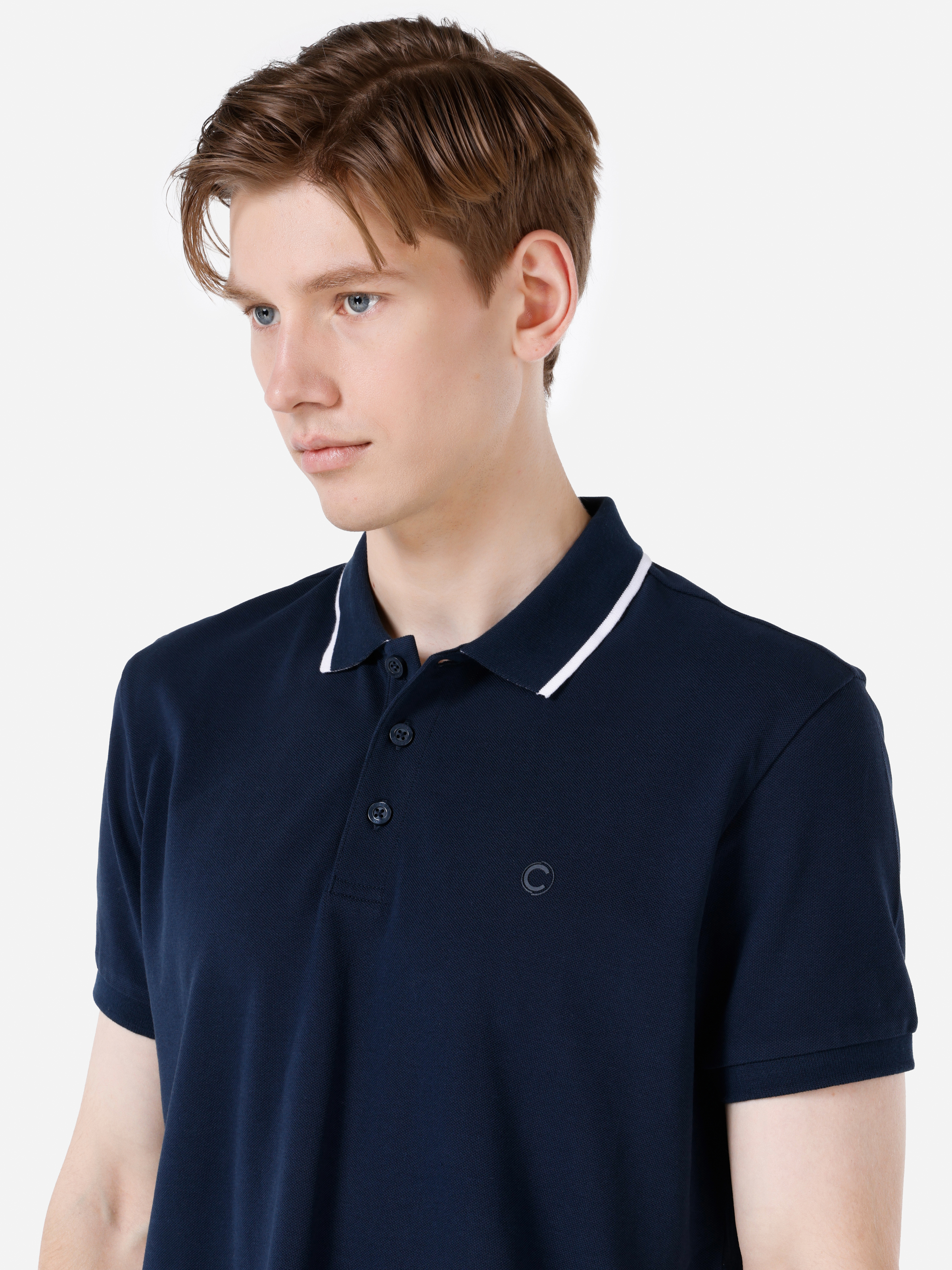 Afișați detalii pentru Tricou Polo Cu Maneca Scurta De Barbati Albastru Marin Regular Fit  Cl1069373