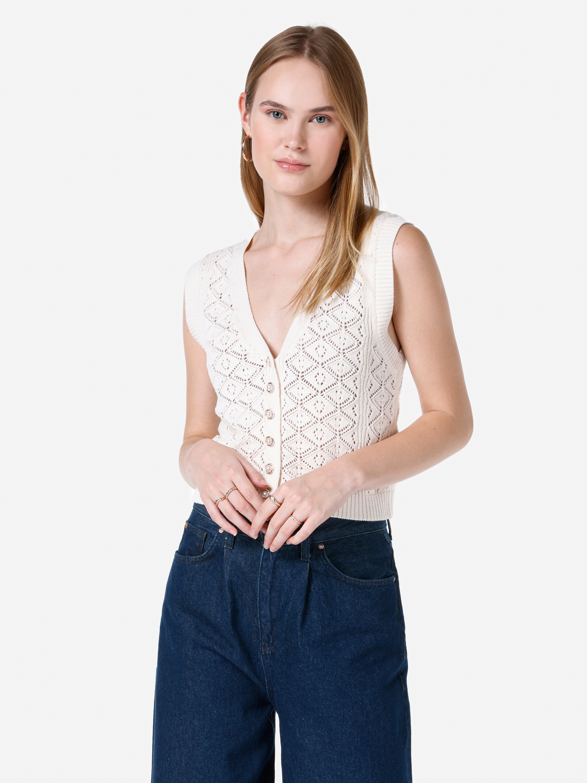 Afișați detalii pentru Cardigan Slim Fit Ecru Pentru Femei