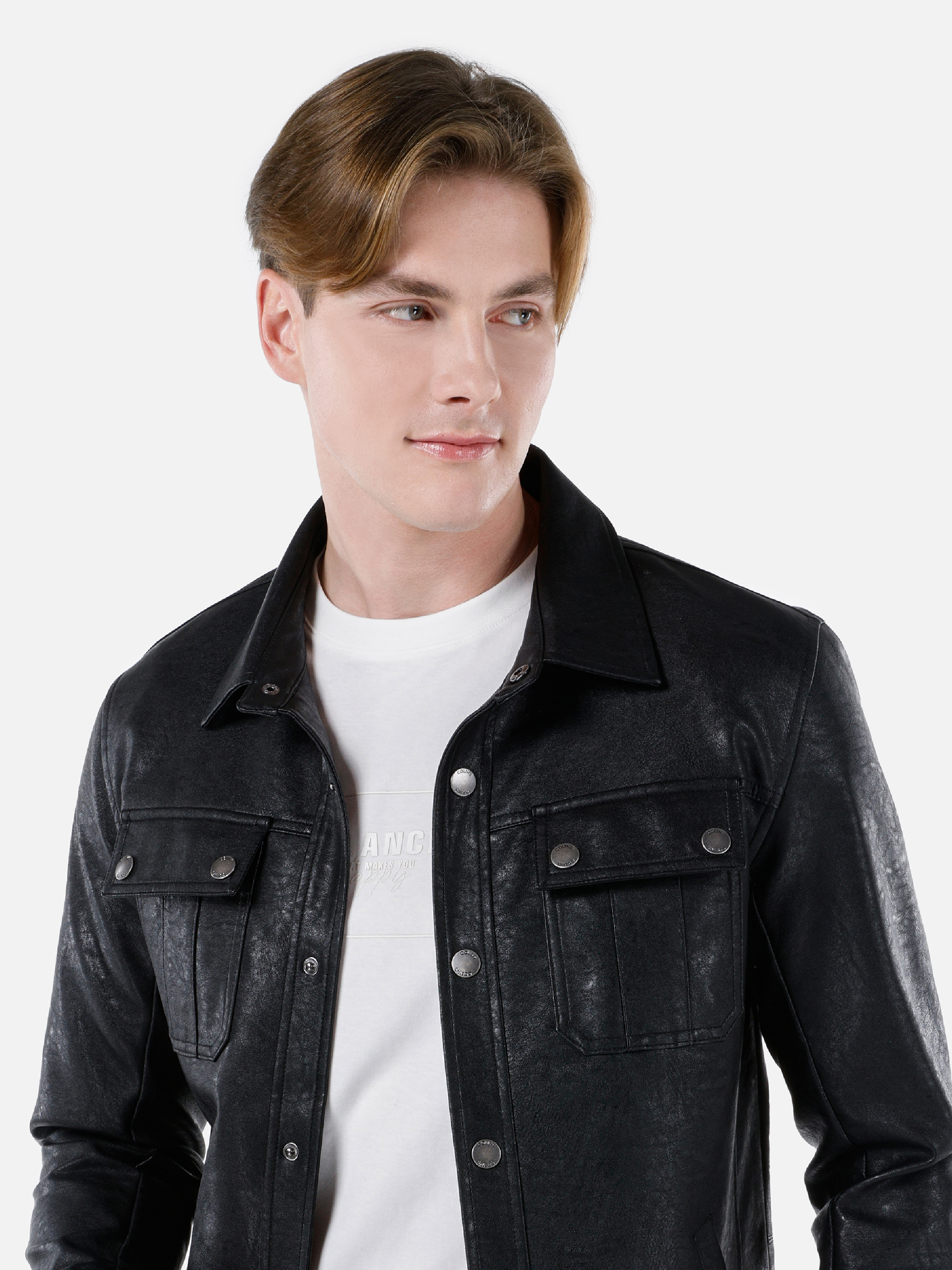 Afișați detalii pentru Palton Negru Pentru Bărbați Slim Fit Pu