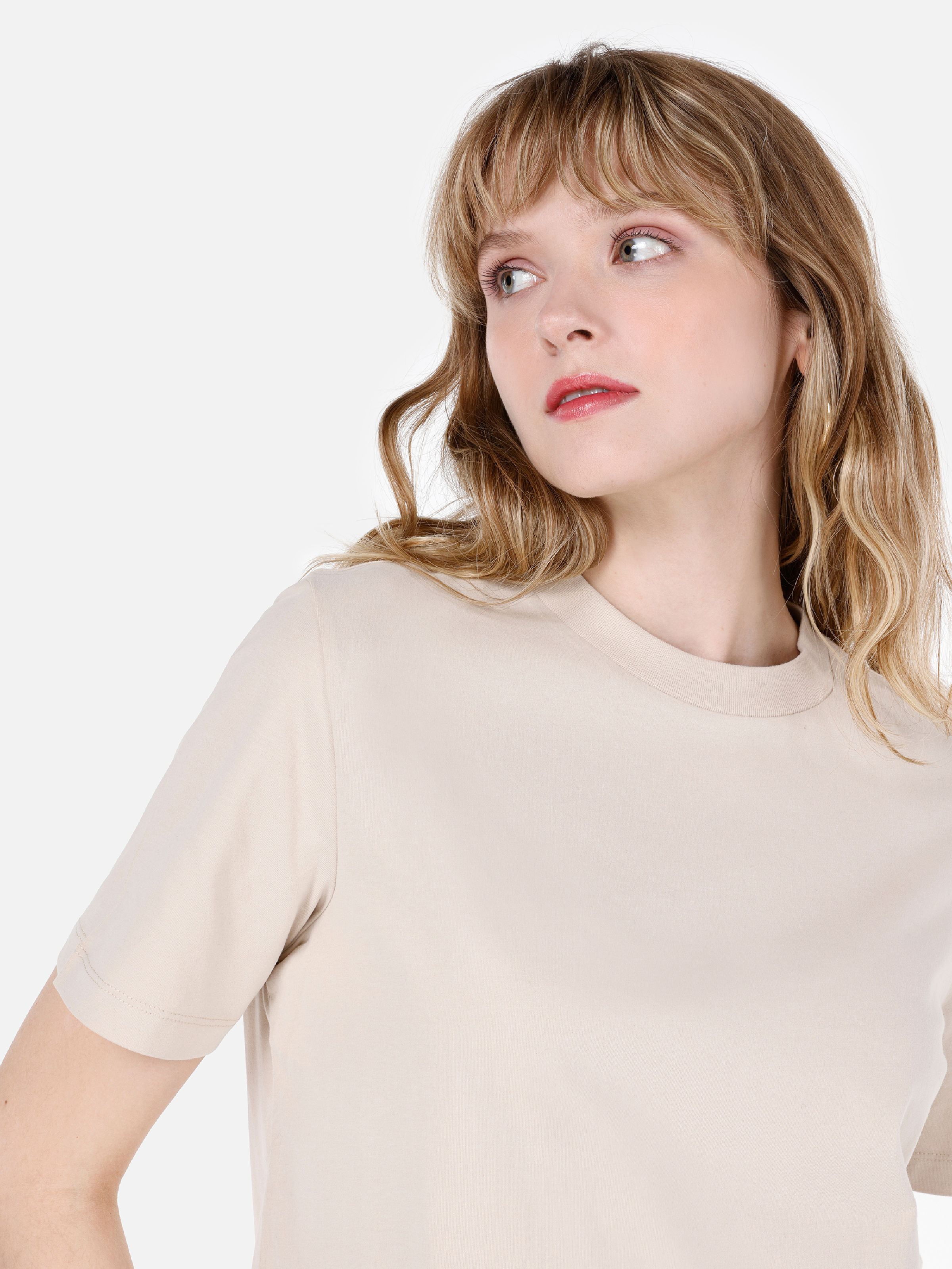 Afișați detalii pentru Tricou Cu Maneca Scurta De Dama Bej Regular Fit  Cl1068570