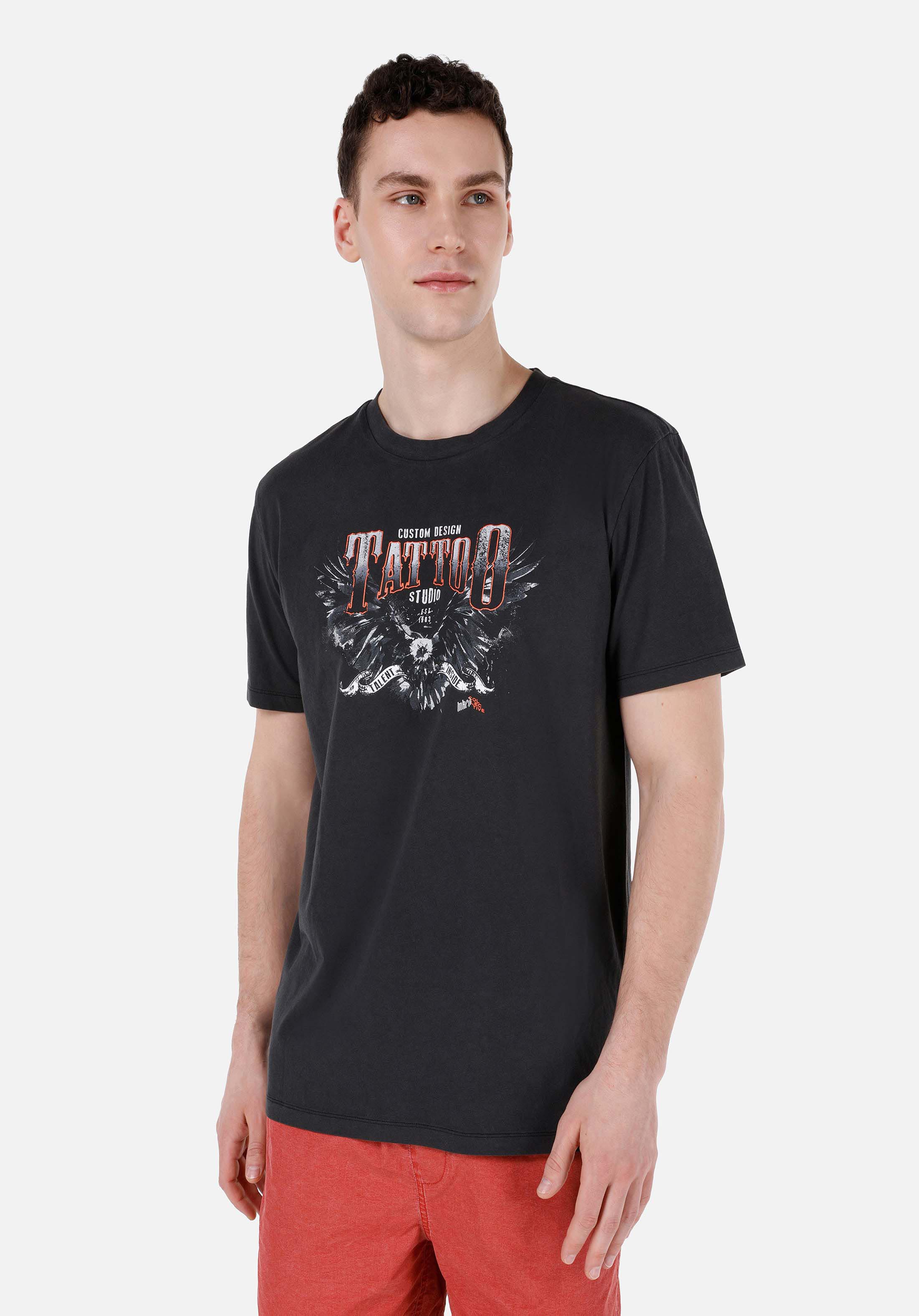Afișați detalii pentru Regular Fit Round Neck Drept Bărbați Negru Tricou Cu Mânecă Scurtă